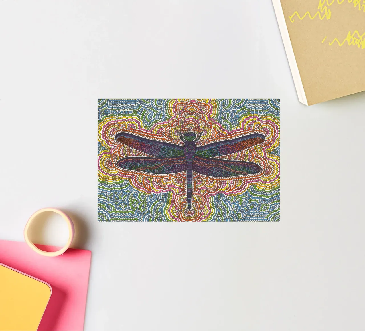 Dragonfly Drawing Meditation pegatina de KP Design