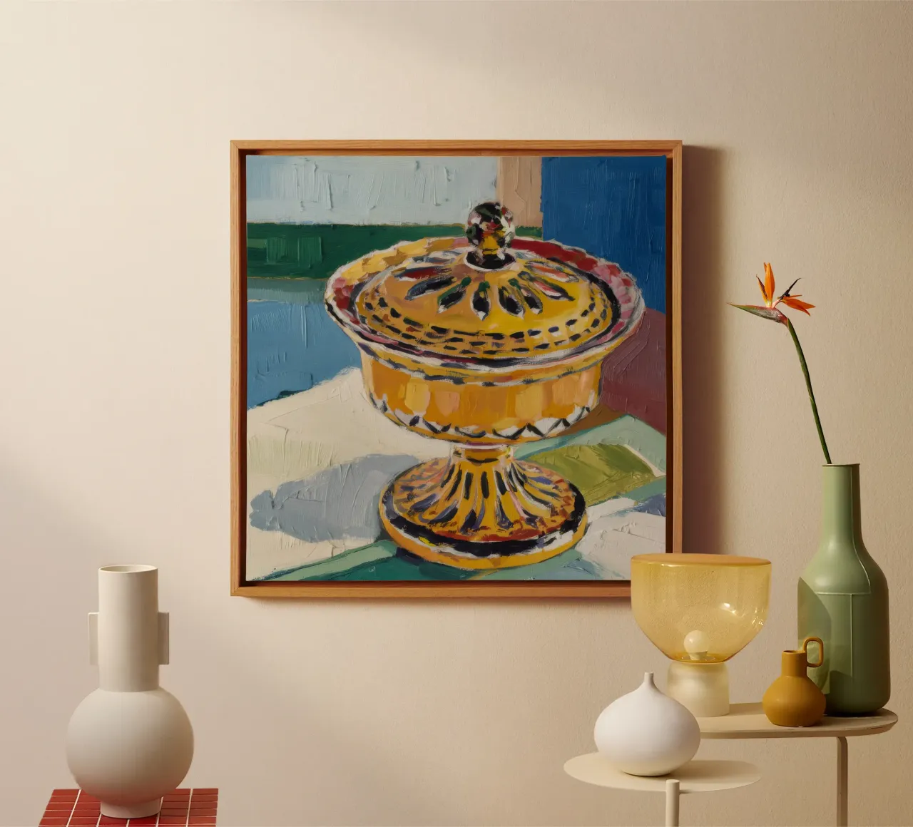 Gouden snoeppot canvas met Baklijst van Mystic Grain