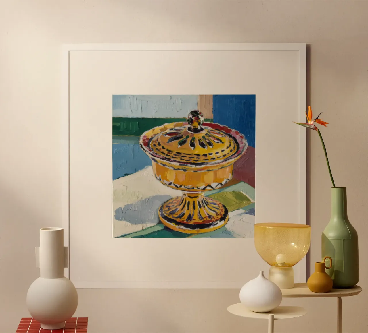 Barattolo di caramelle d'oro poster con telaio in legno da Mystic Grain