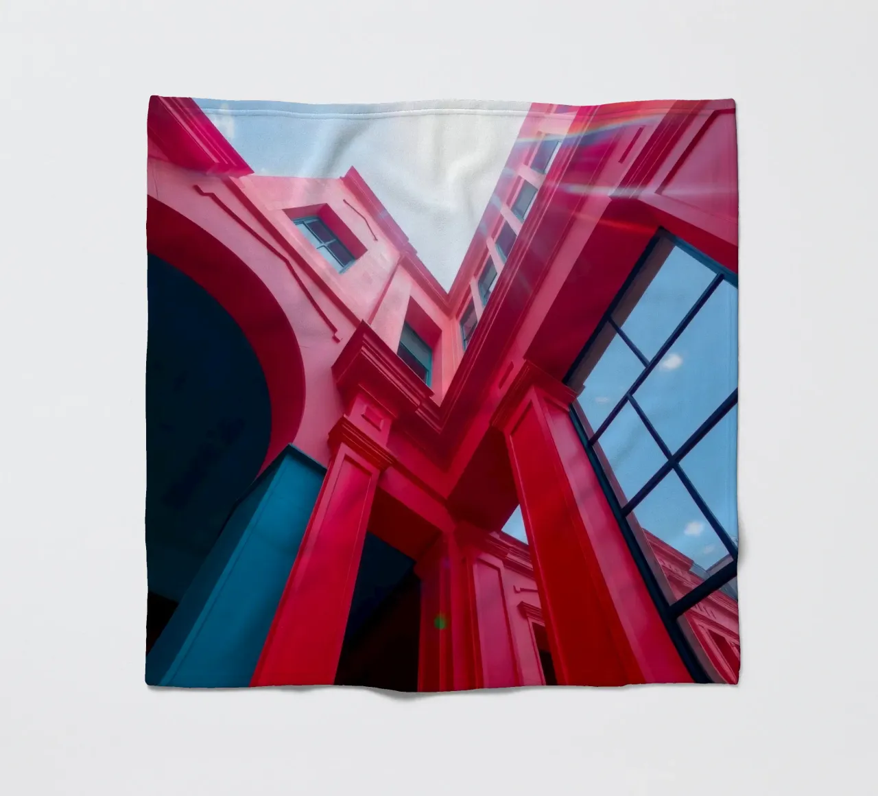 architectural detail of a red building under a clear sky fleece blanket by DesignDoodle