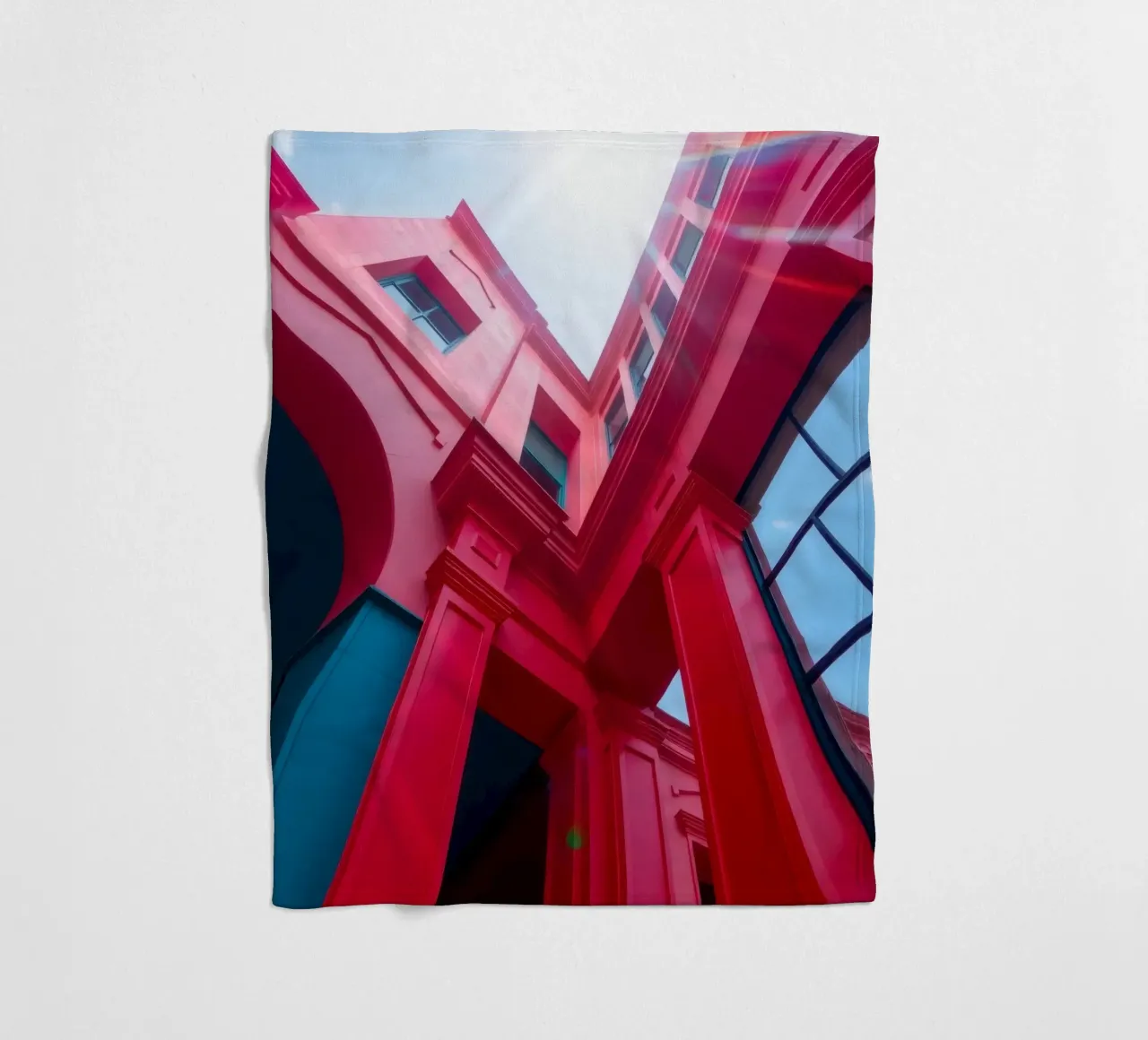 architectural detail of a red building under a clear sky fleece blanket by DesignDoodle