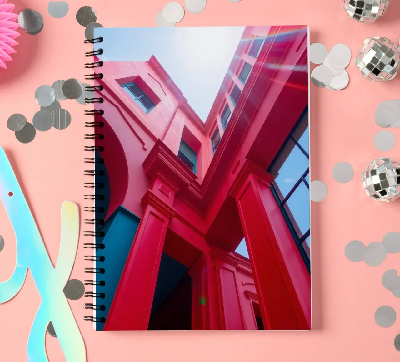 architectural detail of a red building under a clear sky spiral notebook by DesignDoodle
