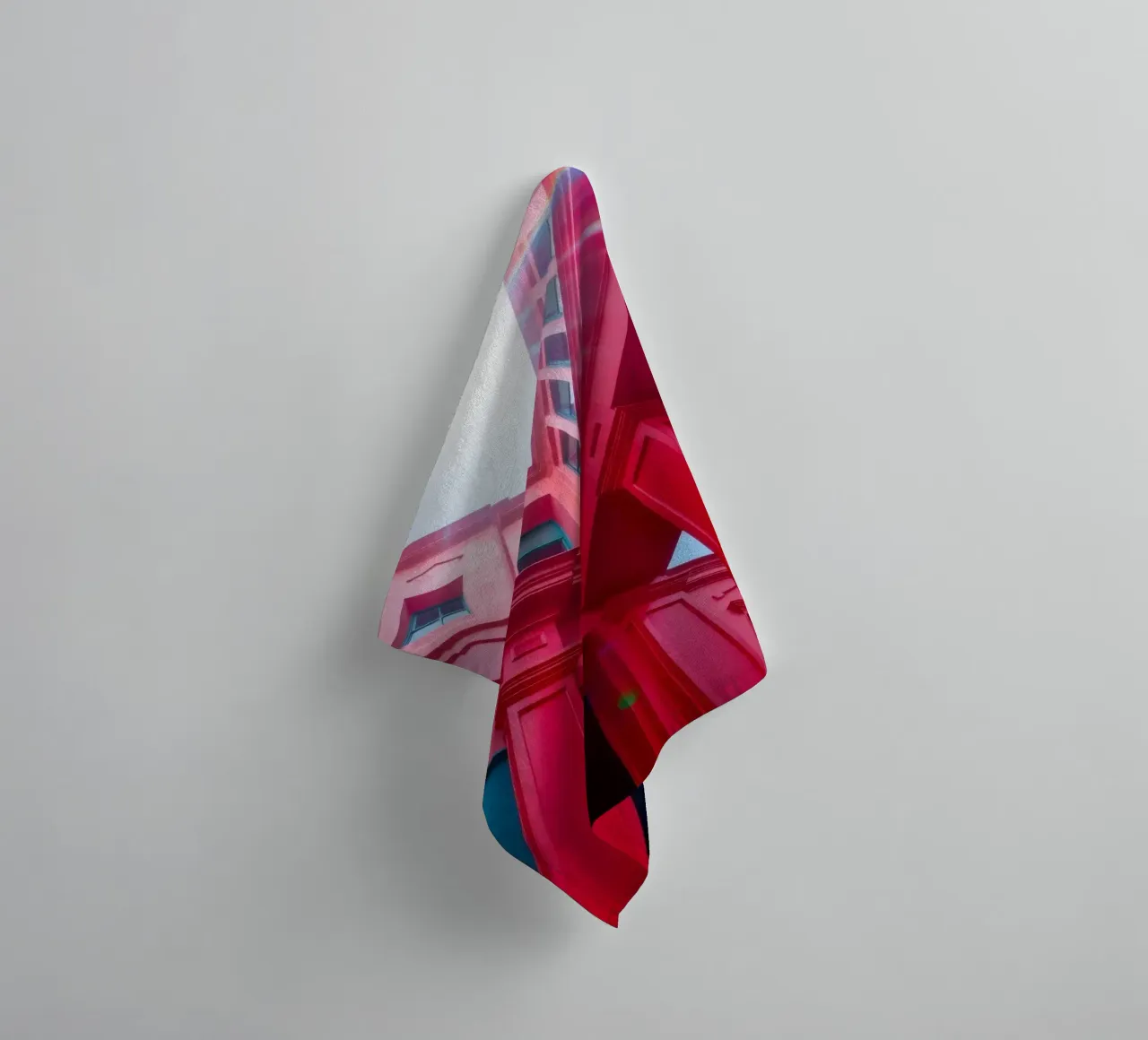 architectural detail of a red building under a clear sky towel by DesignDoodle