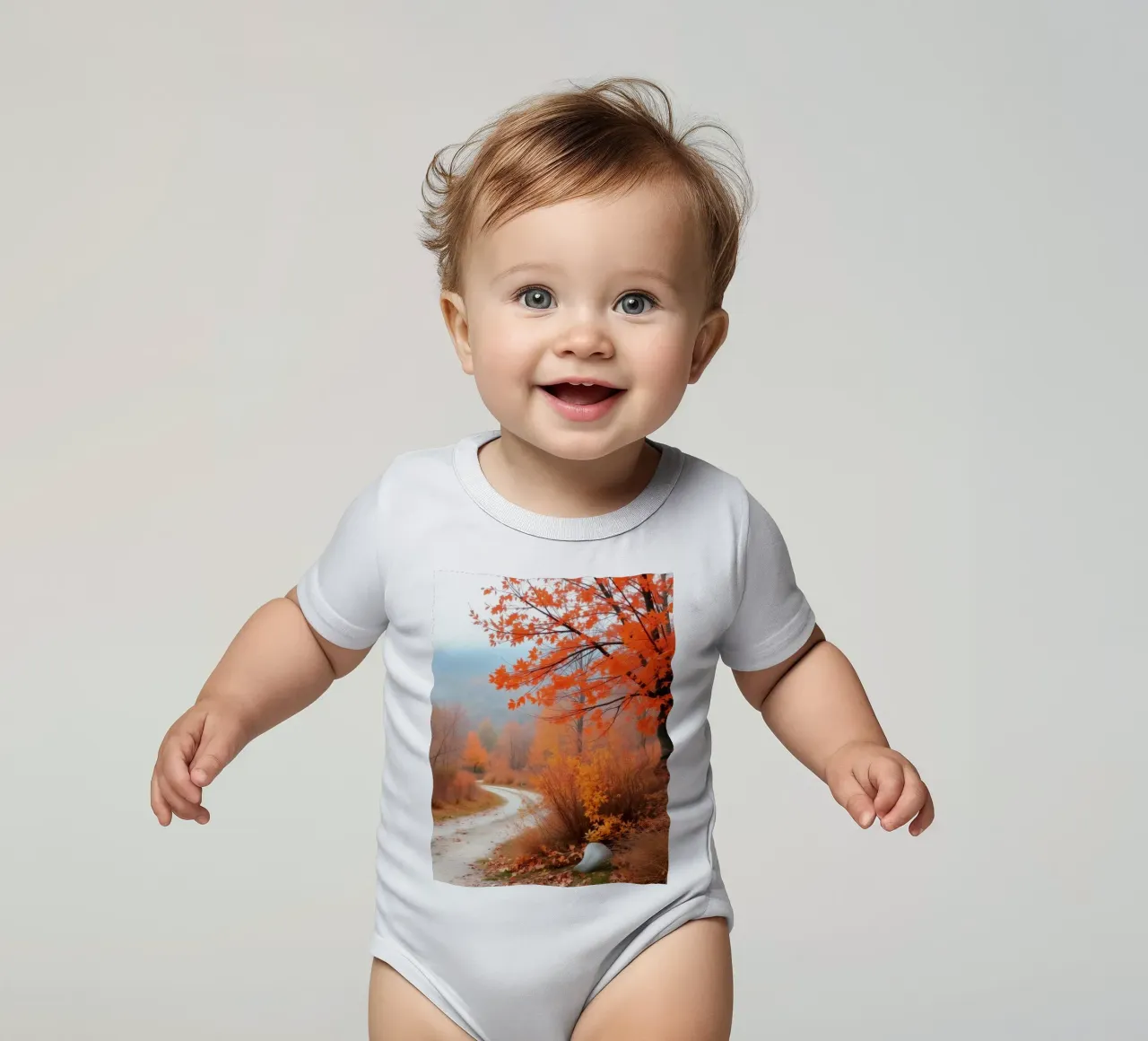 Paesaggio autunnale con foglie arancioni body neonato maniche corte da DesignDoodle