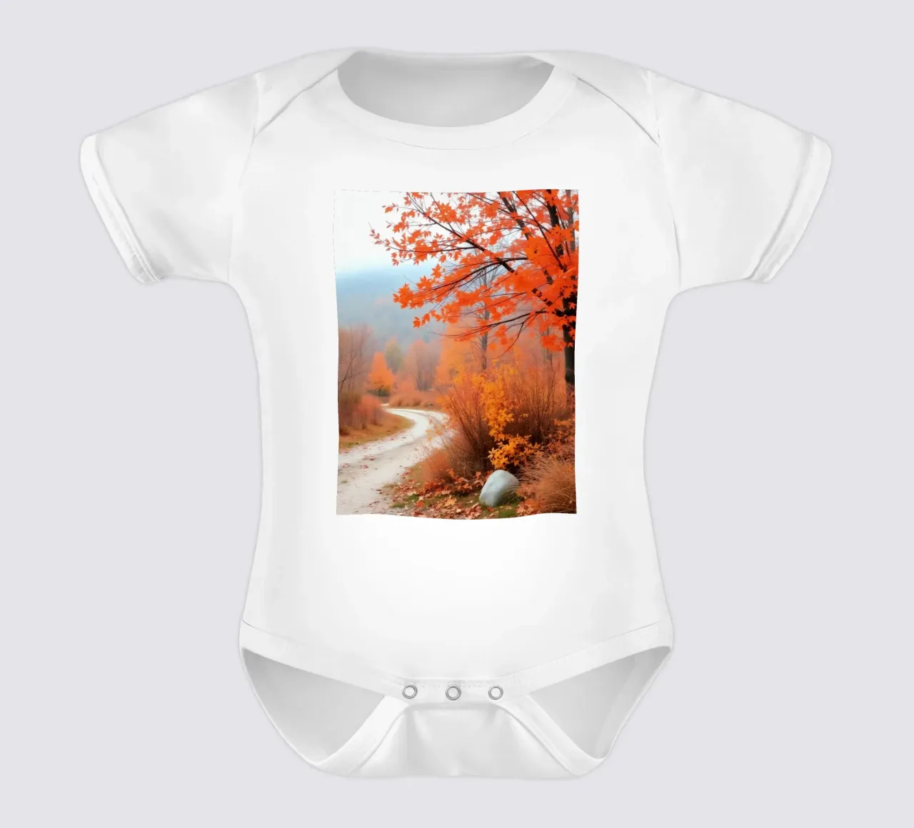 Paesaggio autunnale con foglie arancioni body neonato maniche corte da DesignDoodle