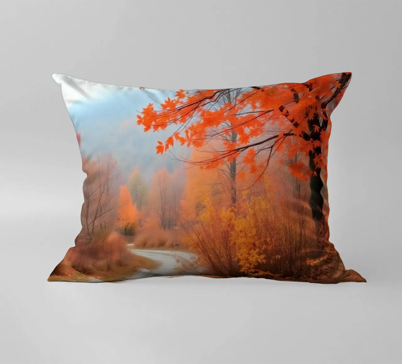 Paesaggio autunnale con foglie arancioni cuscino da DesignDoodle