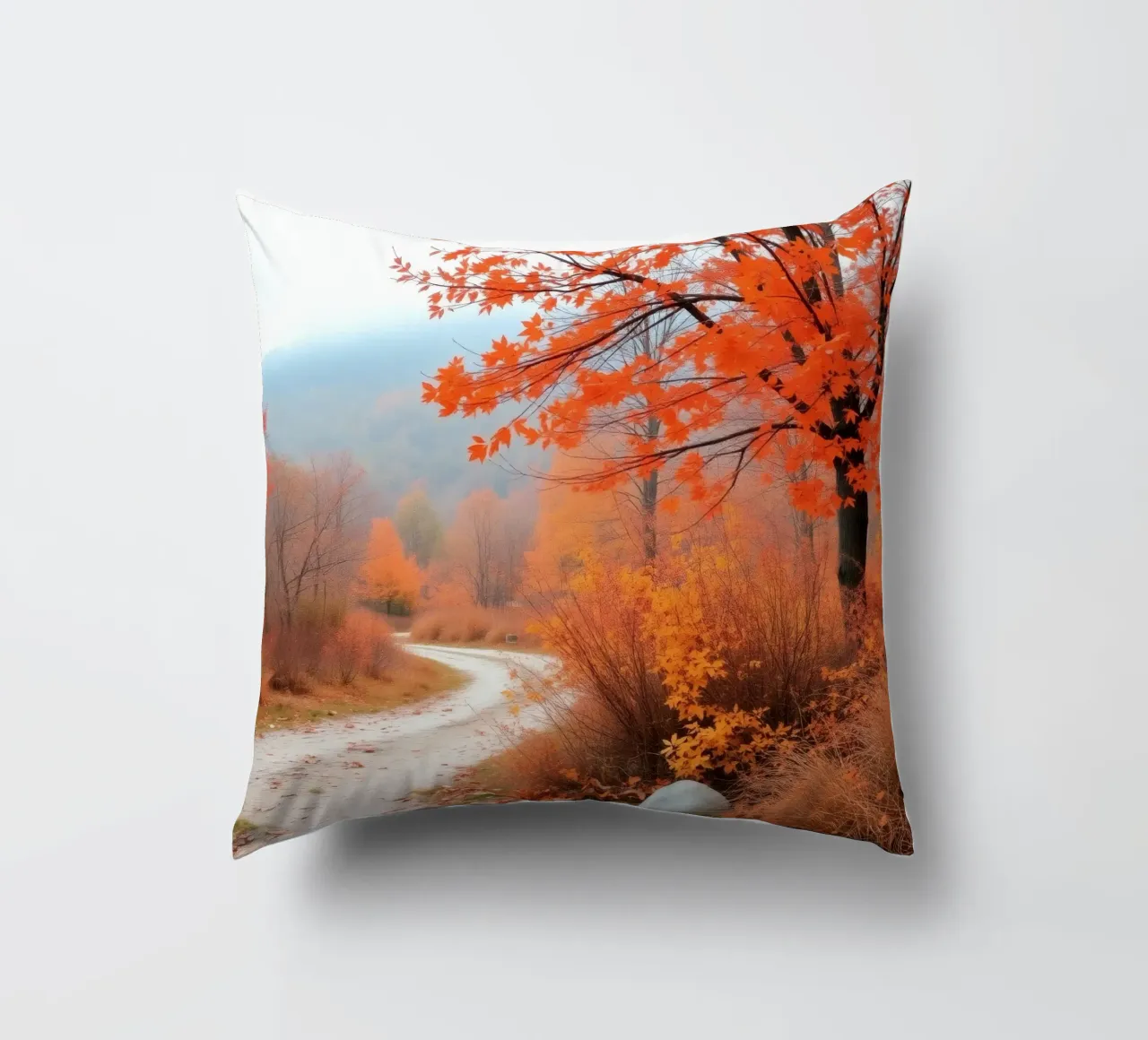 Paesaggio autunnale con foglie arancioni cuscino da DesignDoodle