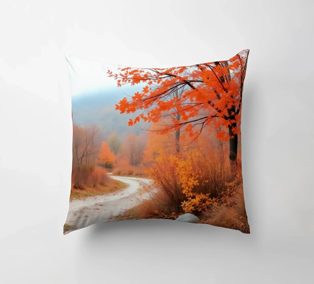 Paesaggio autunnale con foglie arancioni cuscino da DesignDoodle