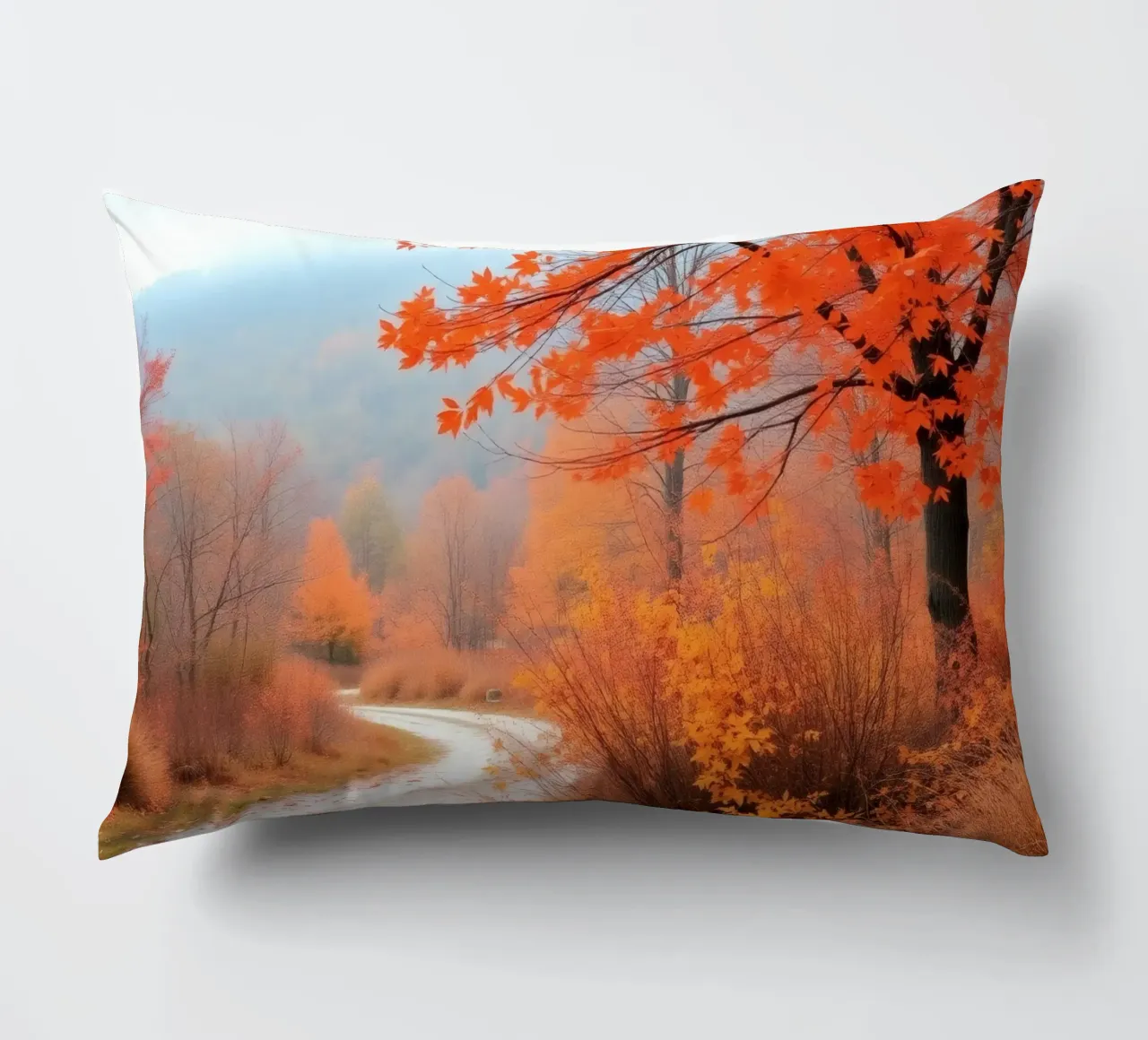 Paesaggio autunnale con foglie arancioni cuscino da DesignDoodle