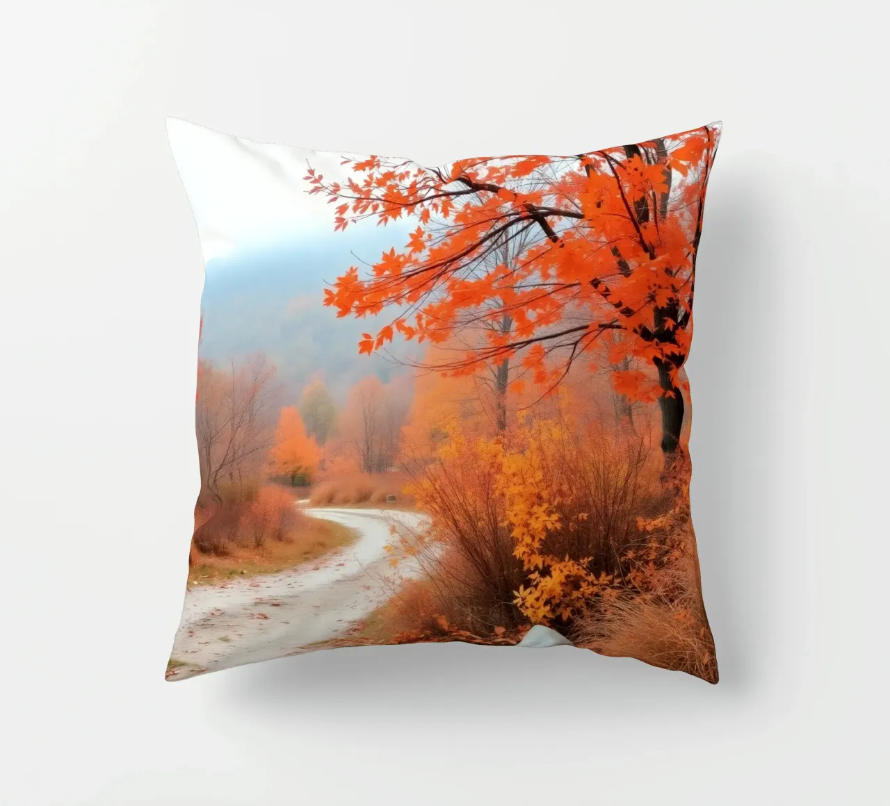 Paesaggio autunnale con foglie arancioni cuscino da DesignDoodle