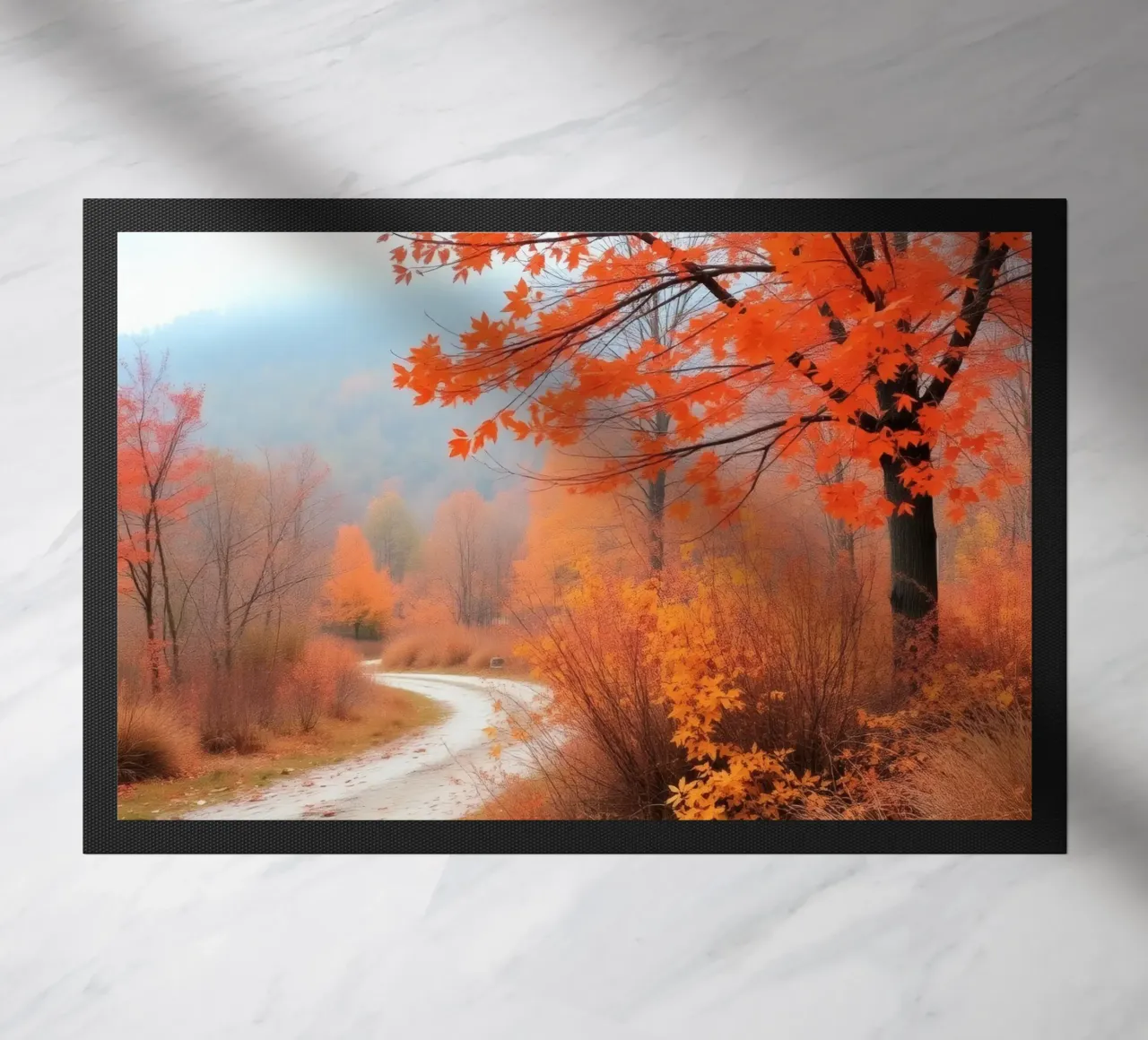 Paesaggio autunnale con foglie arancioni zerbino da DesignDoodle