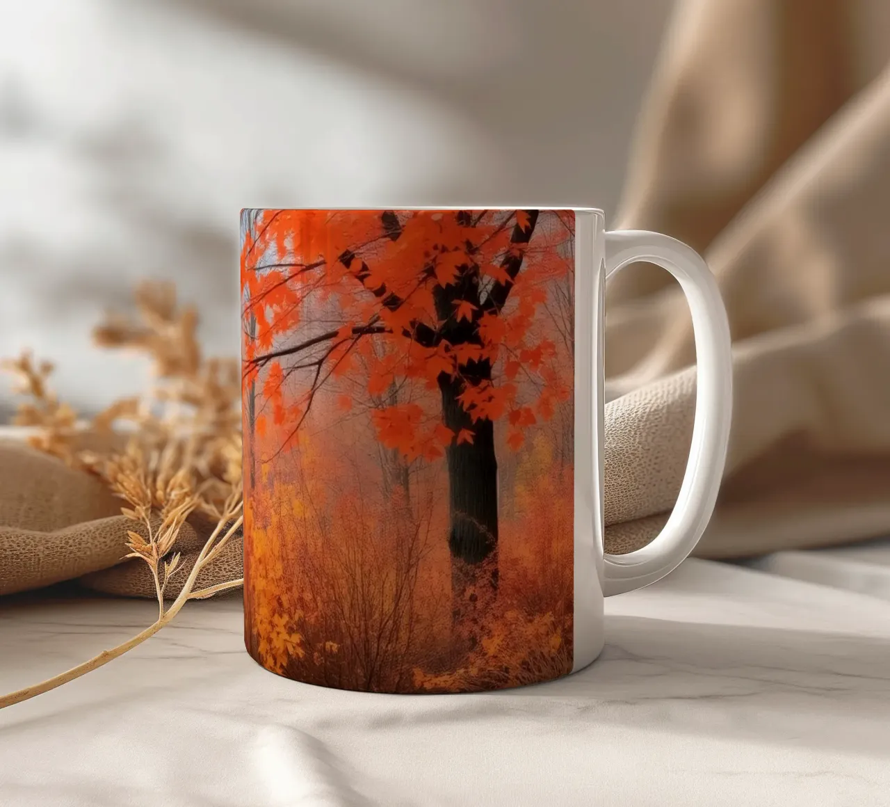 Paesaggio autunnale con foglie arancioni tazza in ceramica da DesignDoodle