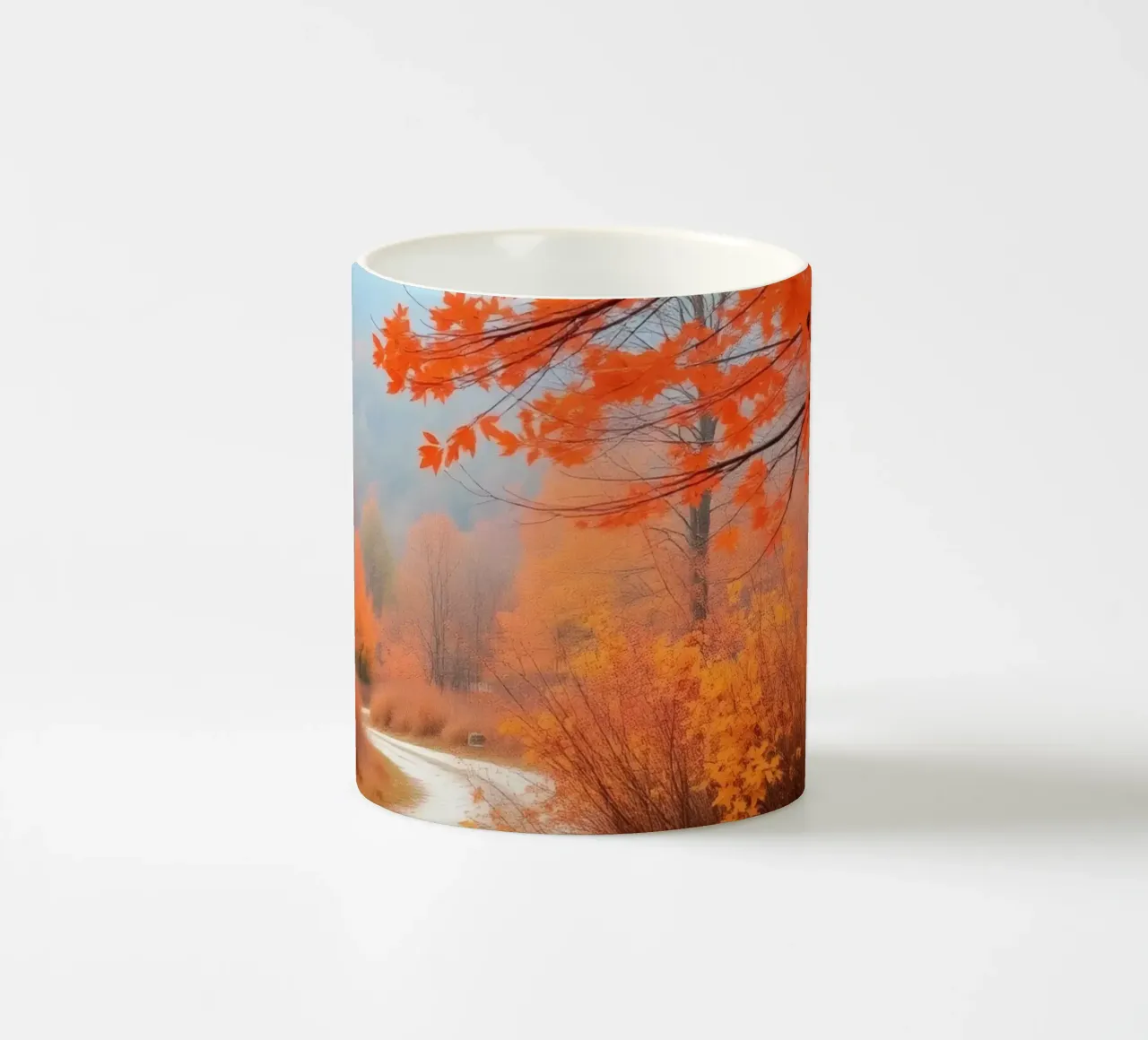 Paesaggio autunnale con foglie arancioni tazza in ceramica da DesignDoodle