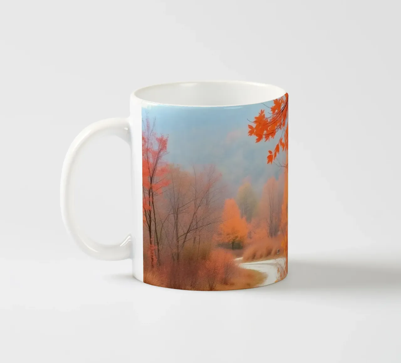 Paesaggio autunnale con foglie arancioni tazza in ceramica da DesignDoodle