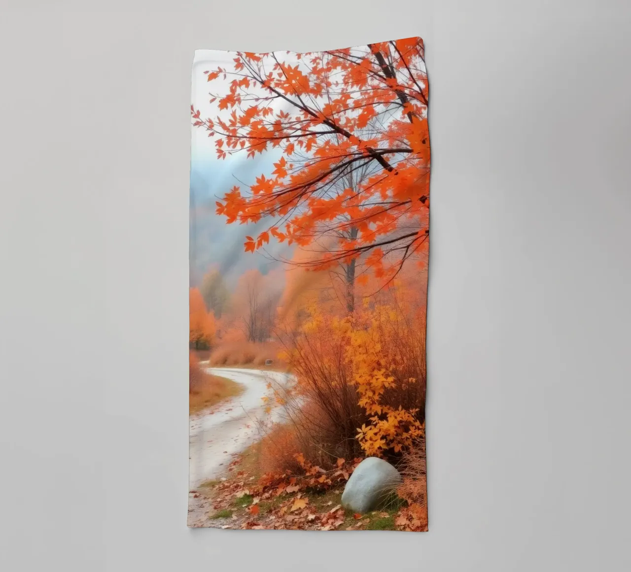 Paesaggio autunnale con foglie arancioni asciugamano da bagno da DesignDoodle