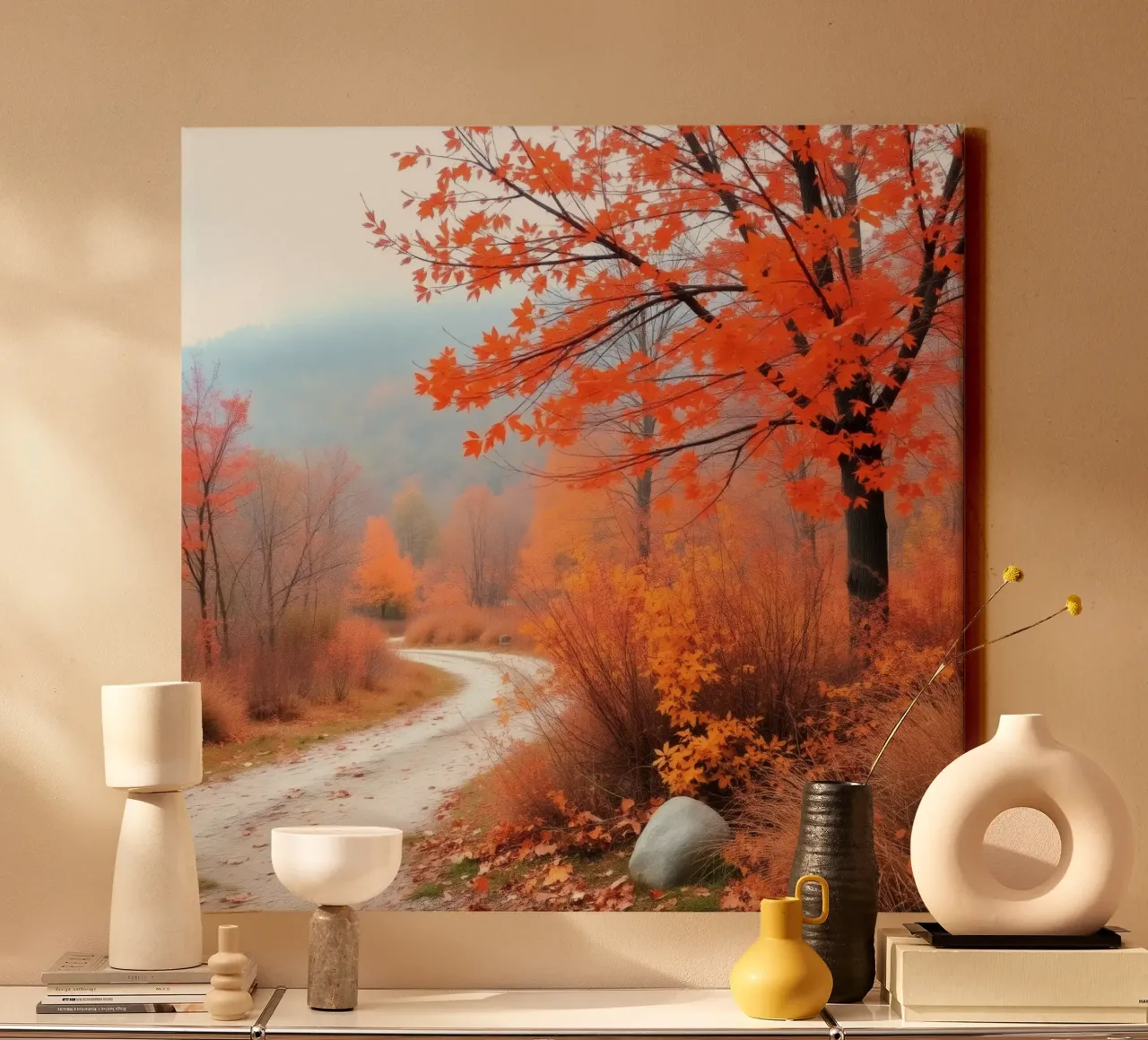 autumn landscape showcasing orange leaves canvas by DesignDoodle