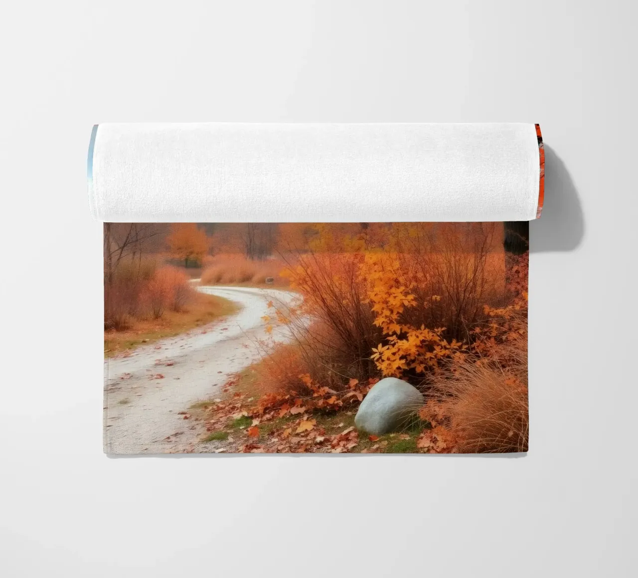 Paesaggio autunnale con foglie arancioni telo mare da DesignDoodle