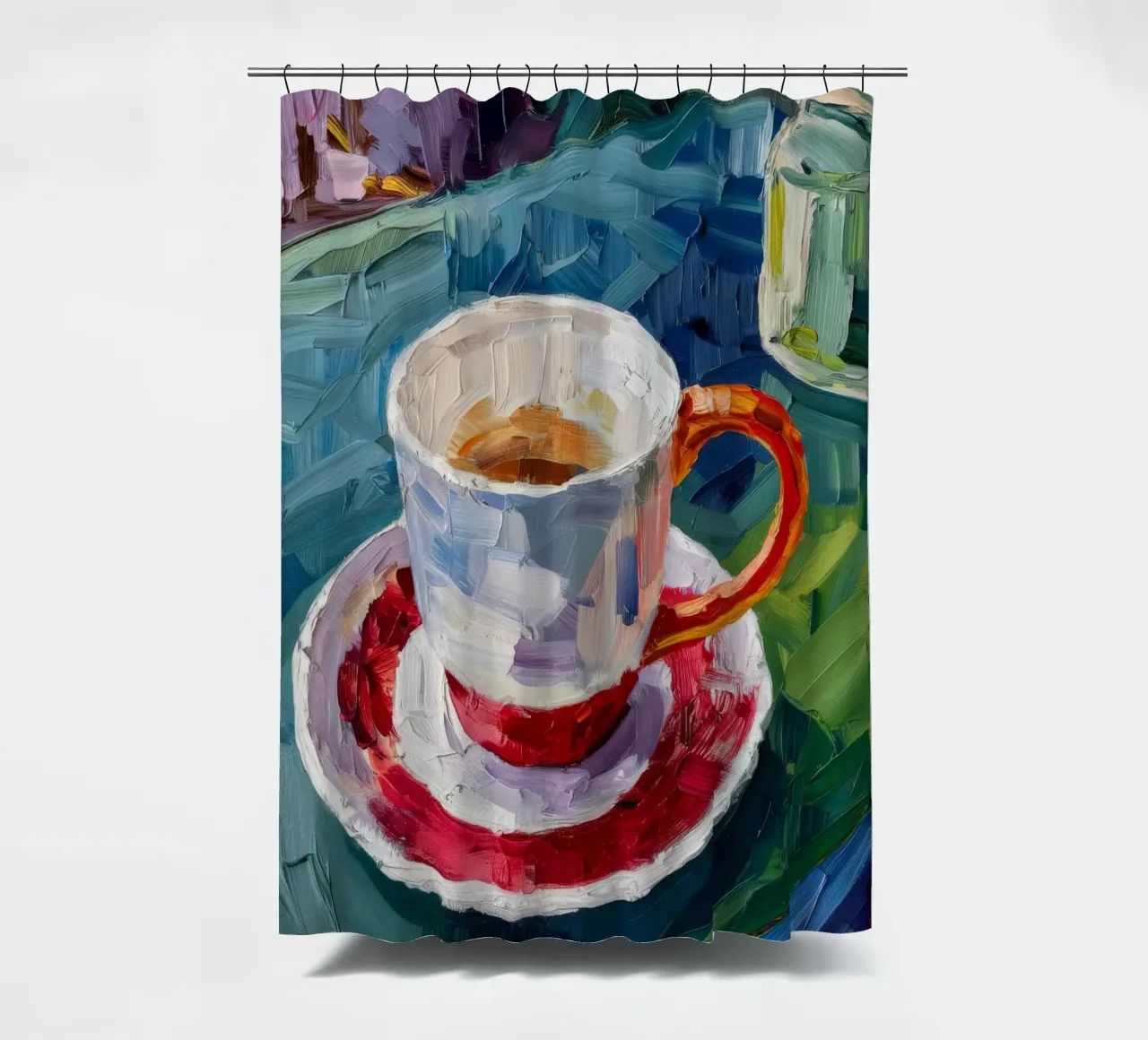 Cup of Reverie shower curtain by Mystic Grain