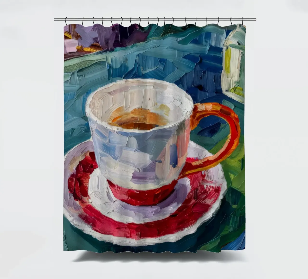 Cup of Reverie shower curtain by Mystic Grain