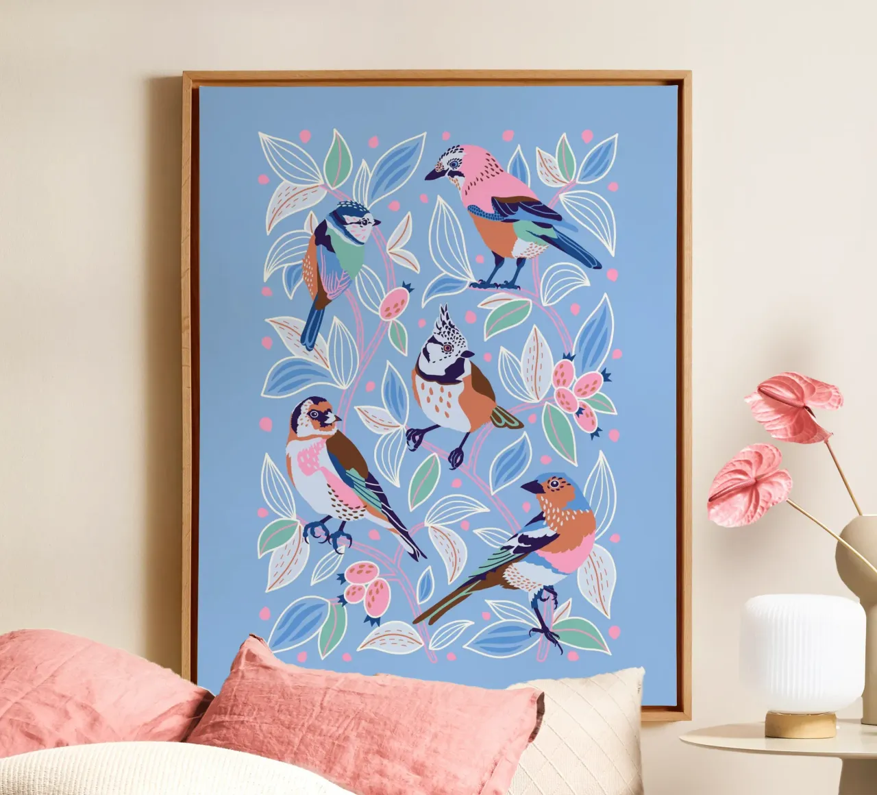 BIRDS & BERRIES 4:5 tela con Cornice a cassetta da Anastasia Mattern