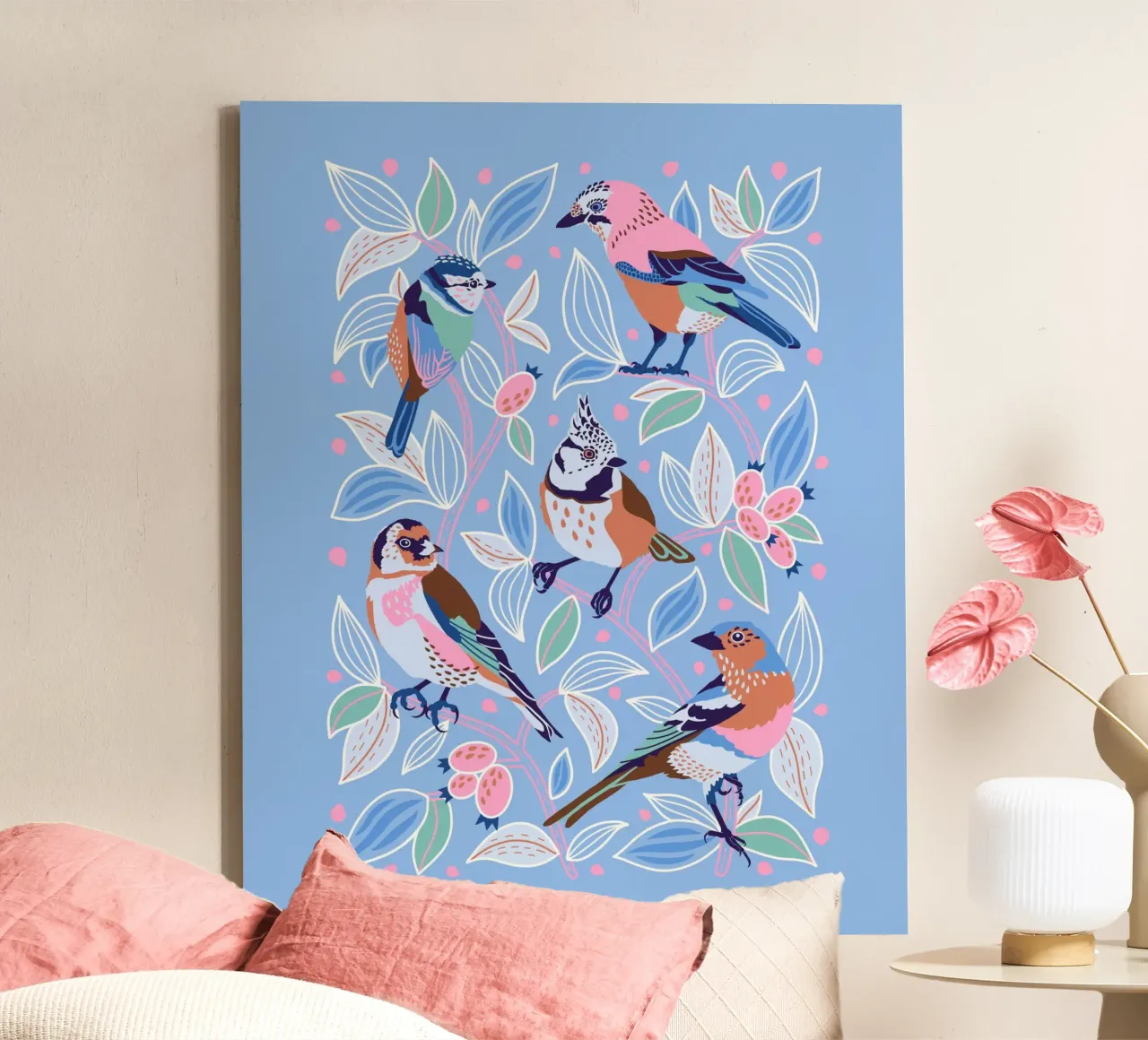 BIRDS & BERRIES 4:5 tela con Cornice a cassetta da Anastasia Mattern