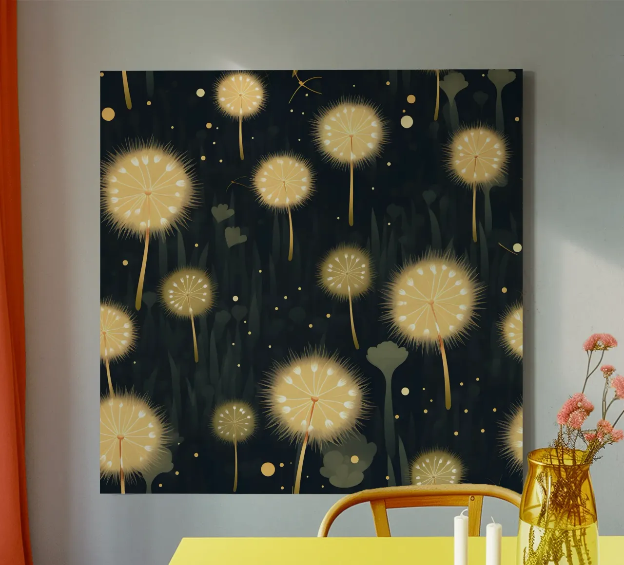 Mitternachtslöwenzahn Leinwand mit Schattenfugenrahmen von Botanical Pattern House