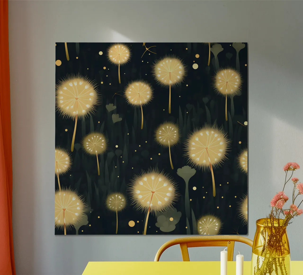 Dente di leone di mezzanotte poster con telaio in alluminio da Botanical Pattern House