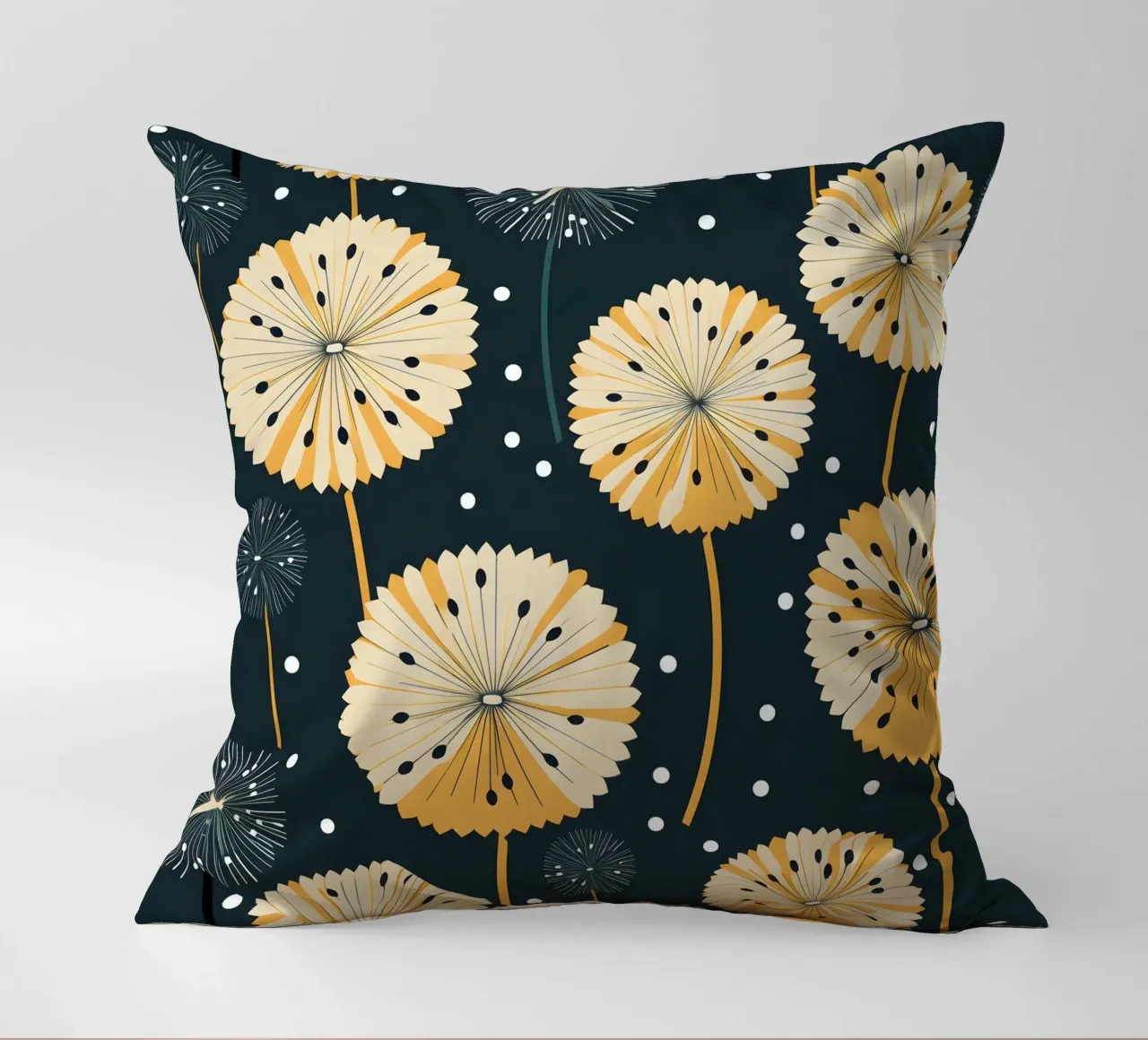 Midnight Dandelions decorative cushion by Botanical Pattern House
