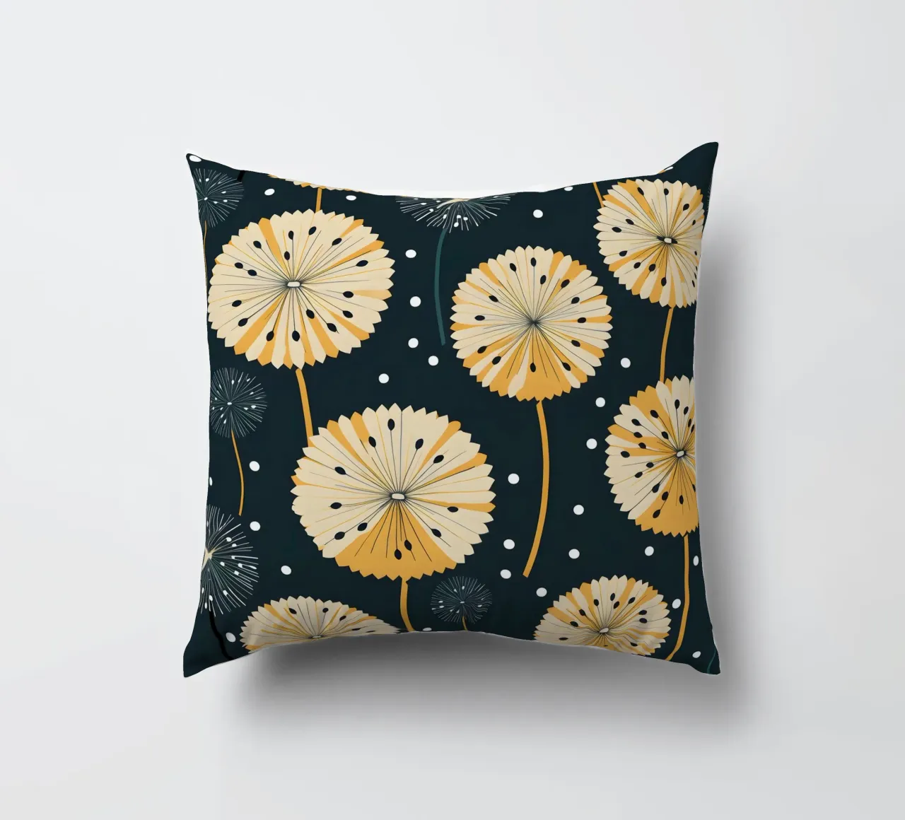 Midnight Dandelions decorative cushion by Botanical Pattern House