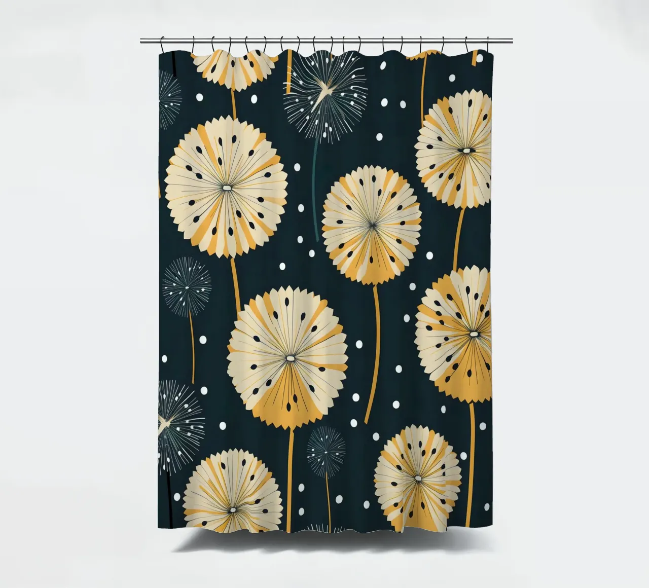 Midnight Dandelions shower curtain by Botanical Pattern House