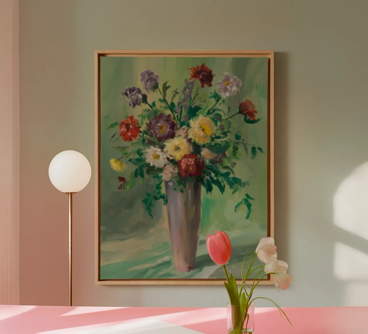 Dahlia Vaas Licht canvas met Baklijst van Mystic Grain