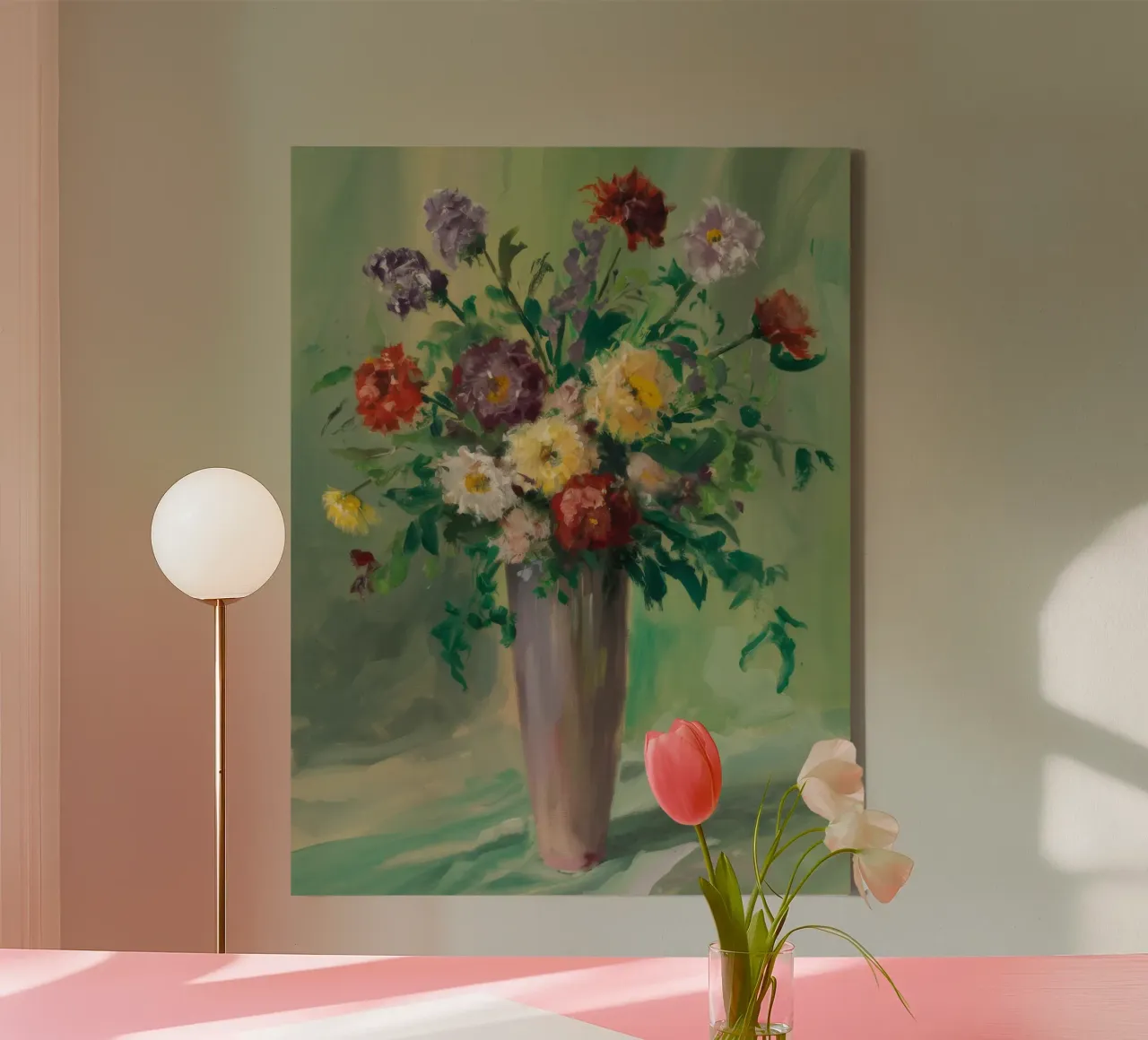 Dahlia Vaas Licht canvas met Baklijst van Mystic Grain