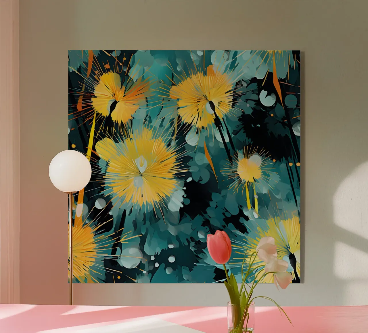 Moody Dandelions acrylic glass by Botanical Pattern House