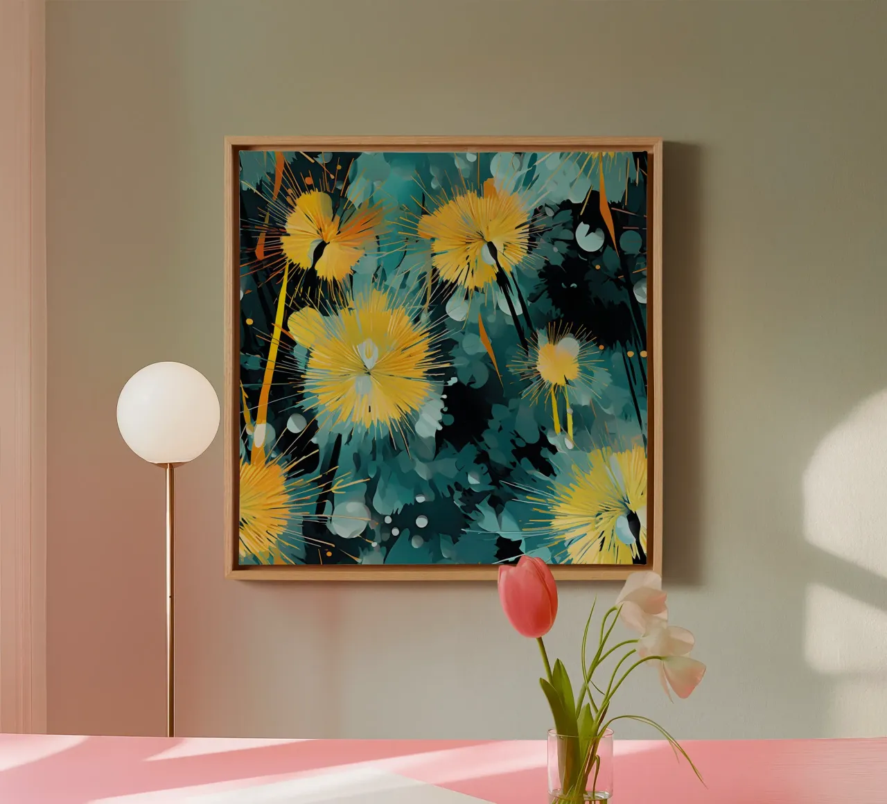 Moody Dandelions canvas with Floater frame by Botanical Pattern House