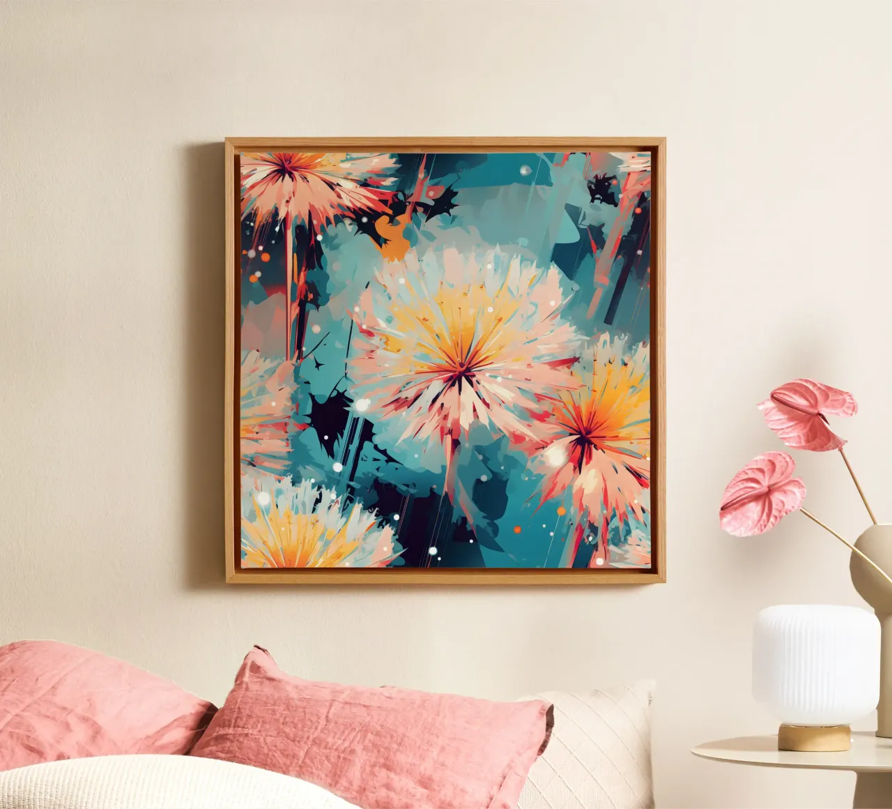 Moody Dandelions canvas with Floater frame by Botanical Pattern House