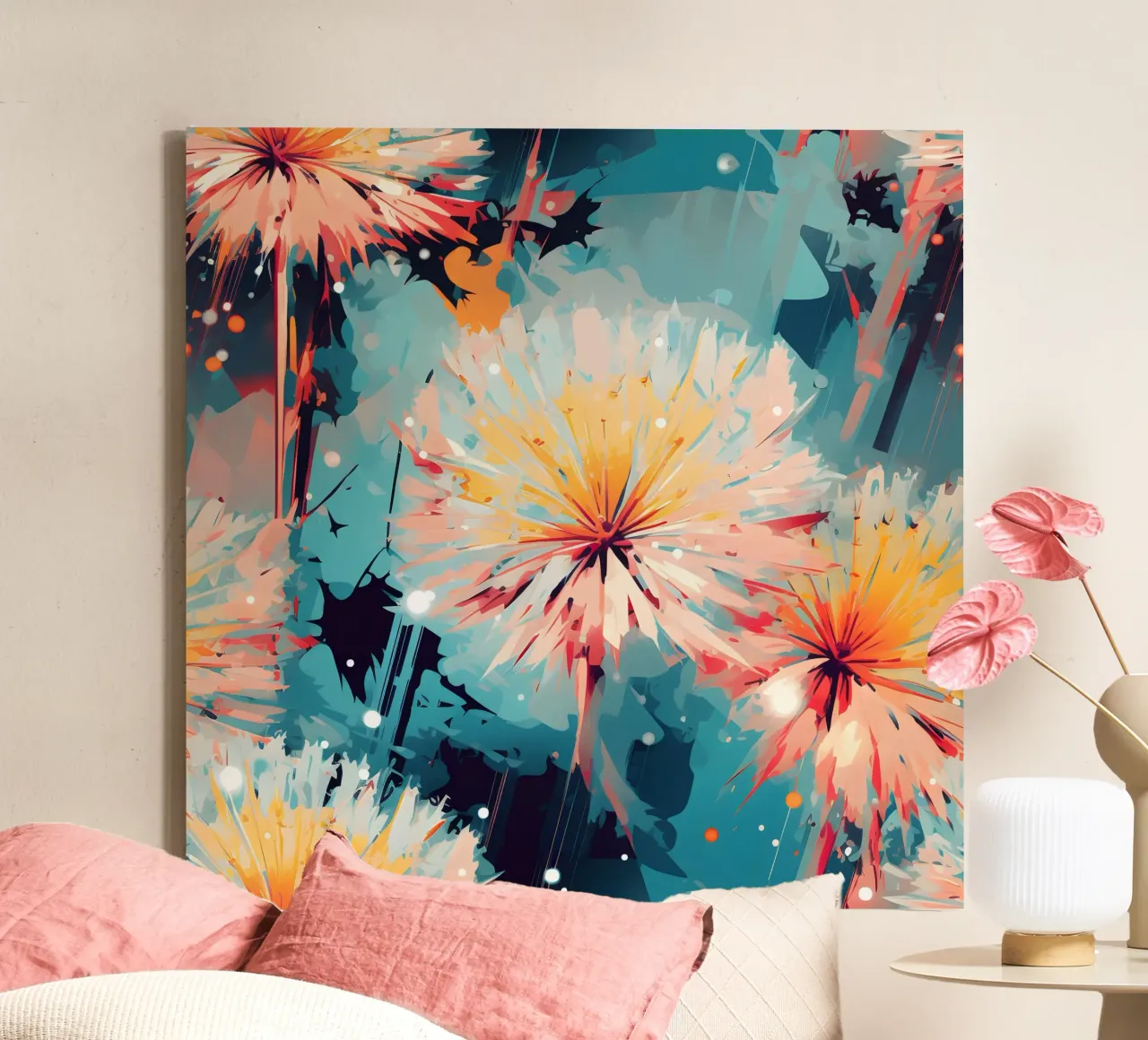 Moody Dandelions canvas with Floater frame by Botanical Pattern House