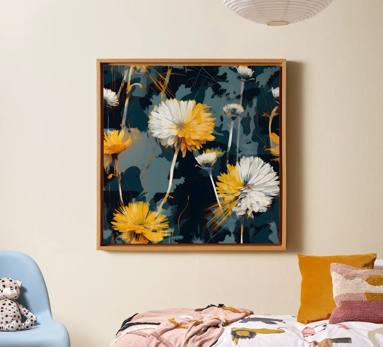 Moody Dandelions canvas with Floater frame by Botanical Pattern House