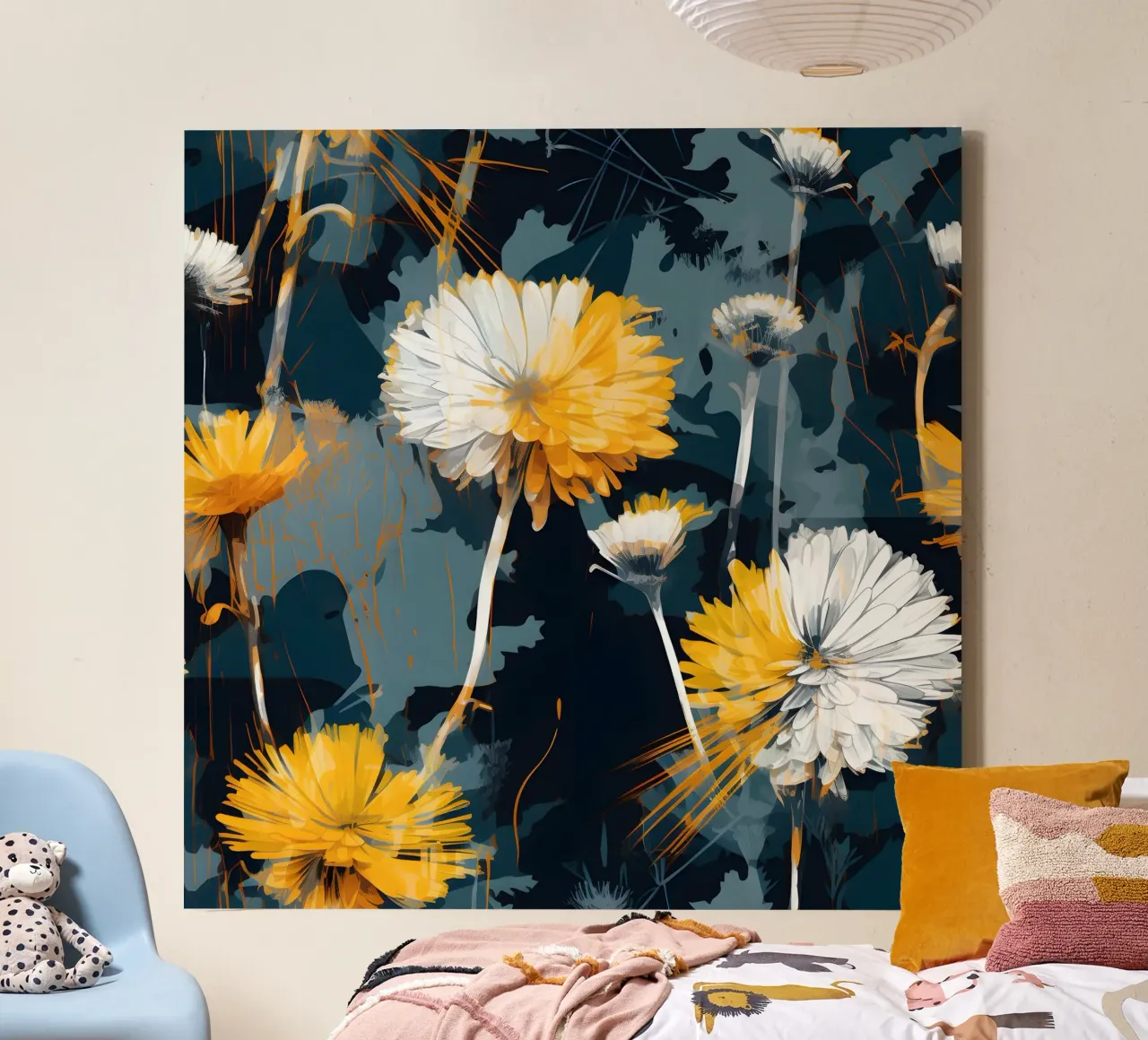Moody Dandelions canvas with Floater frame by Botanical Pattern House