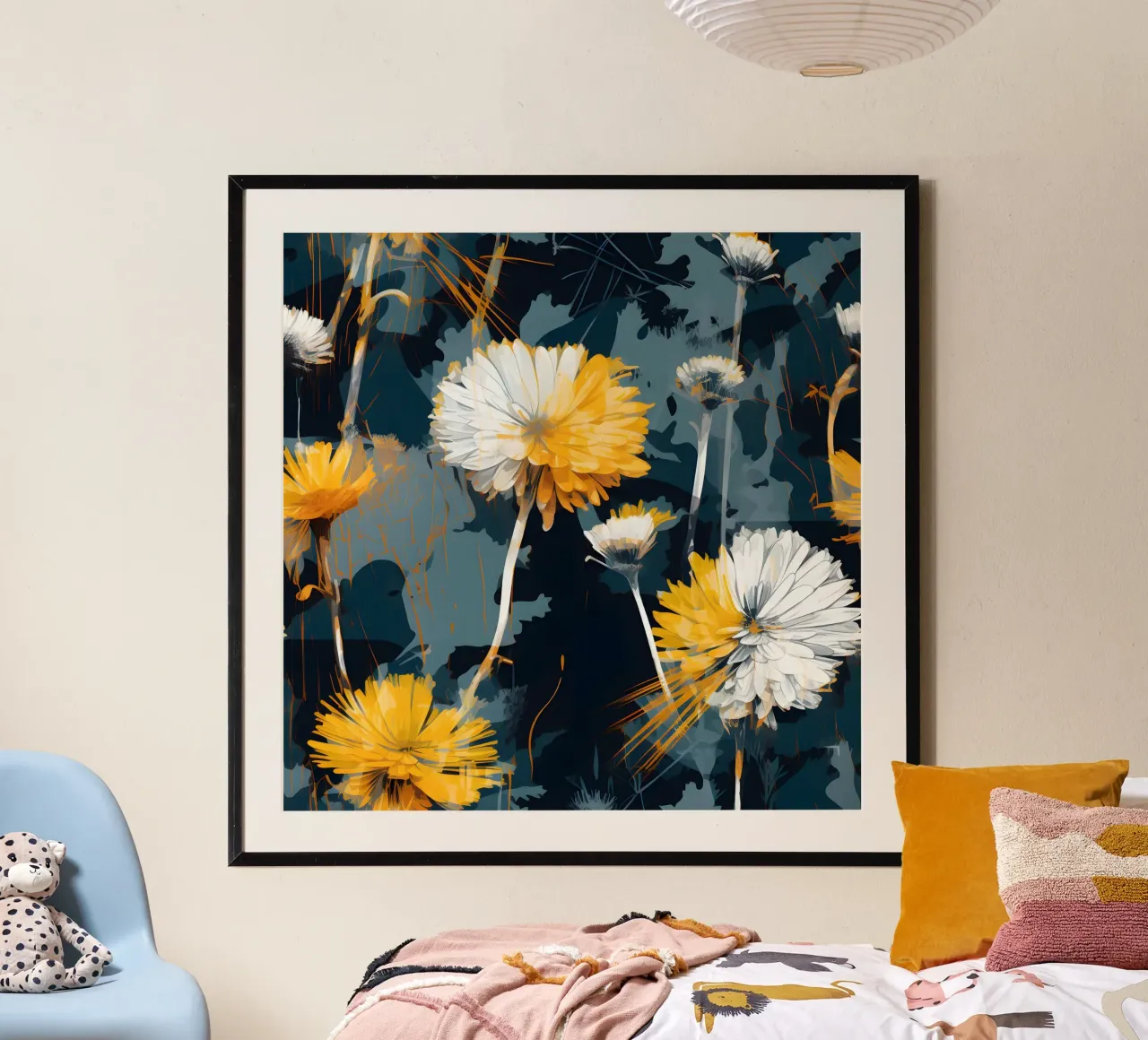 Dente di leone lunatico poster con telaio in plastica da Botanical Pattern House