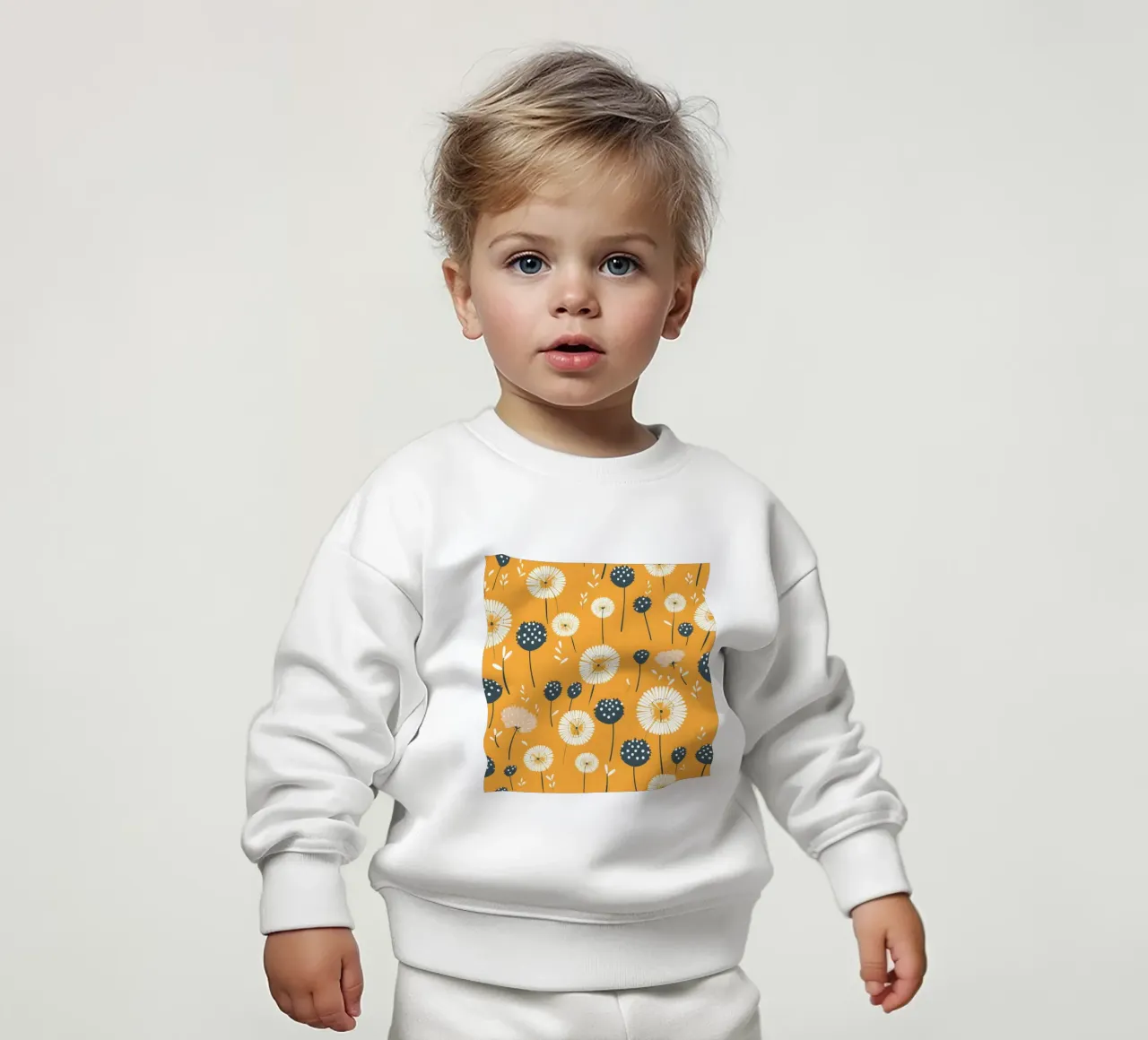Mustard Dandelions baby sweatshirt by Botanical Pattern House