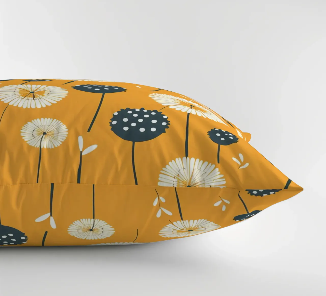Mustard Dandelions decorative cushion by Botanical Pattern House