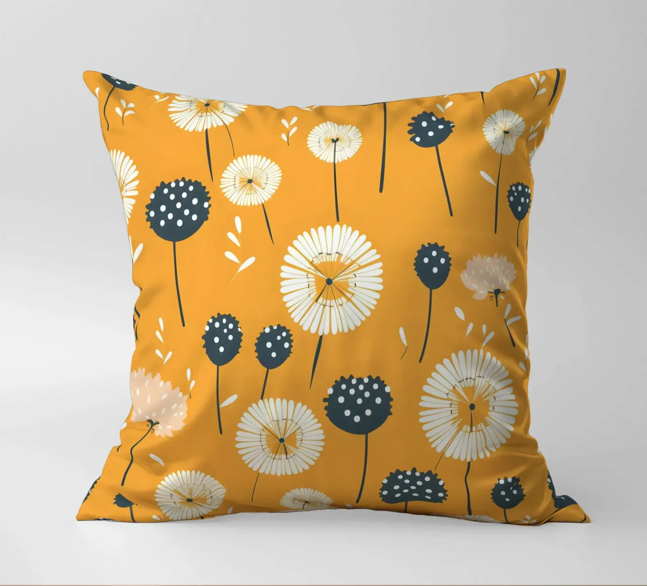 Mustard Dandelions decorative cushion by Botanical Pattern House
