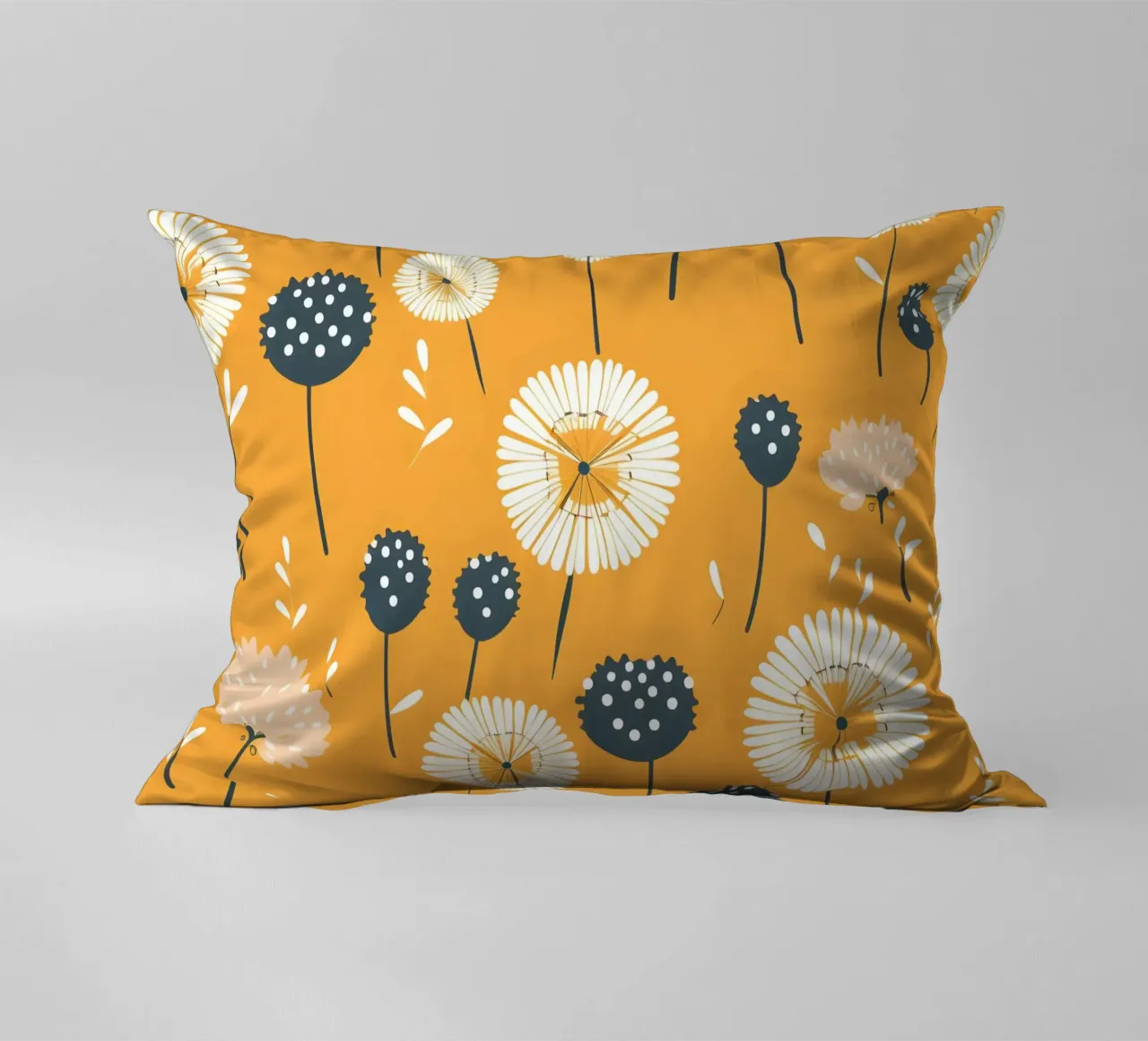 Mustard Dandelions decorative cushion by Botanical Pattern House