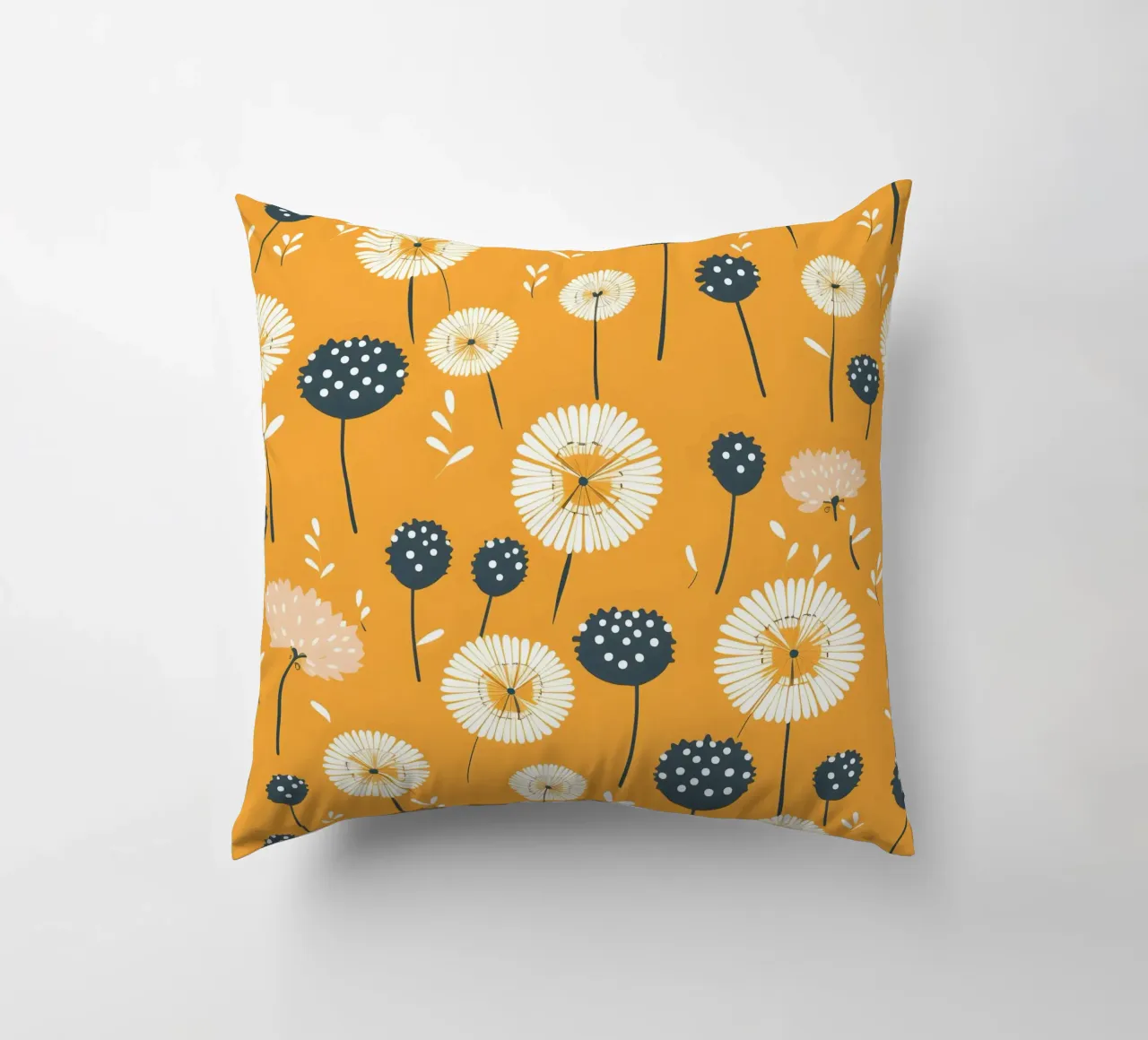 Mustard Dandelions decorative cushion by Botanical Pattern House