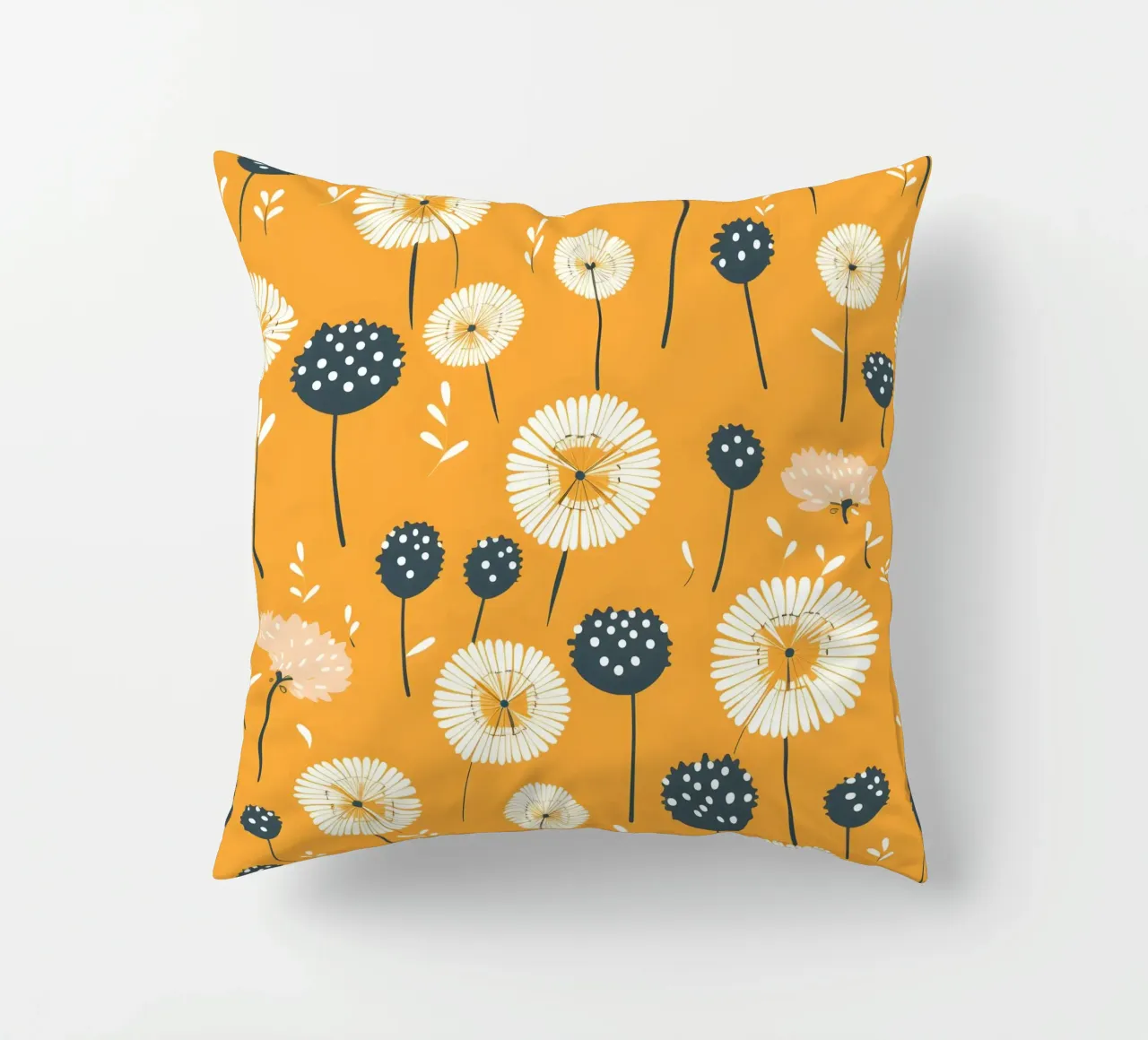 Mustard Dandelions decorative cushion by Botanical Pattern House