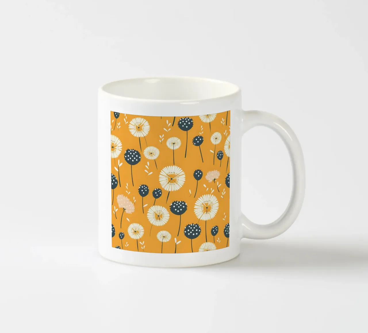 Mustard Dandelions ceramic mug by Botanical Pattern House