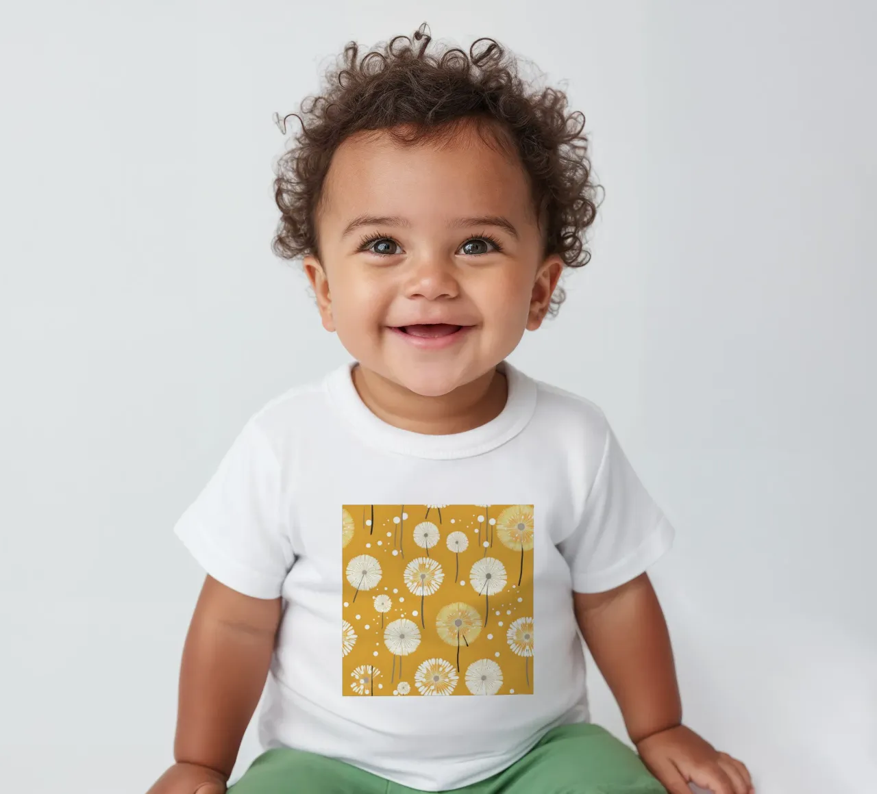 Mustard Dandelions baby t-shirt by Botanical Pattern House