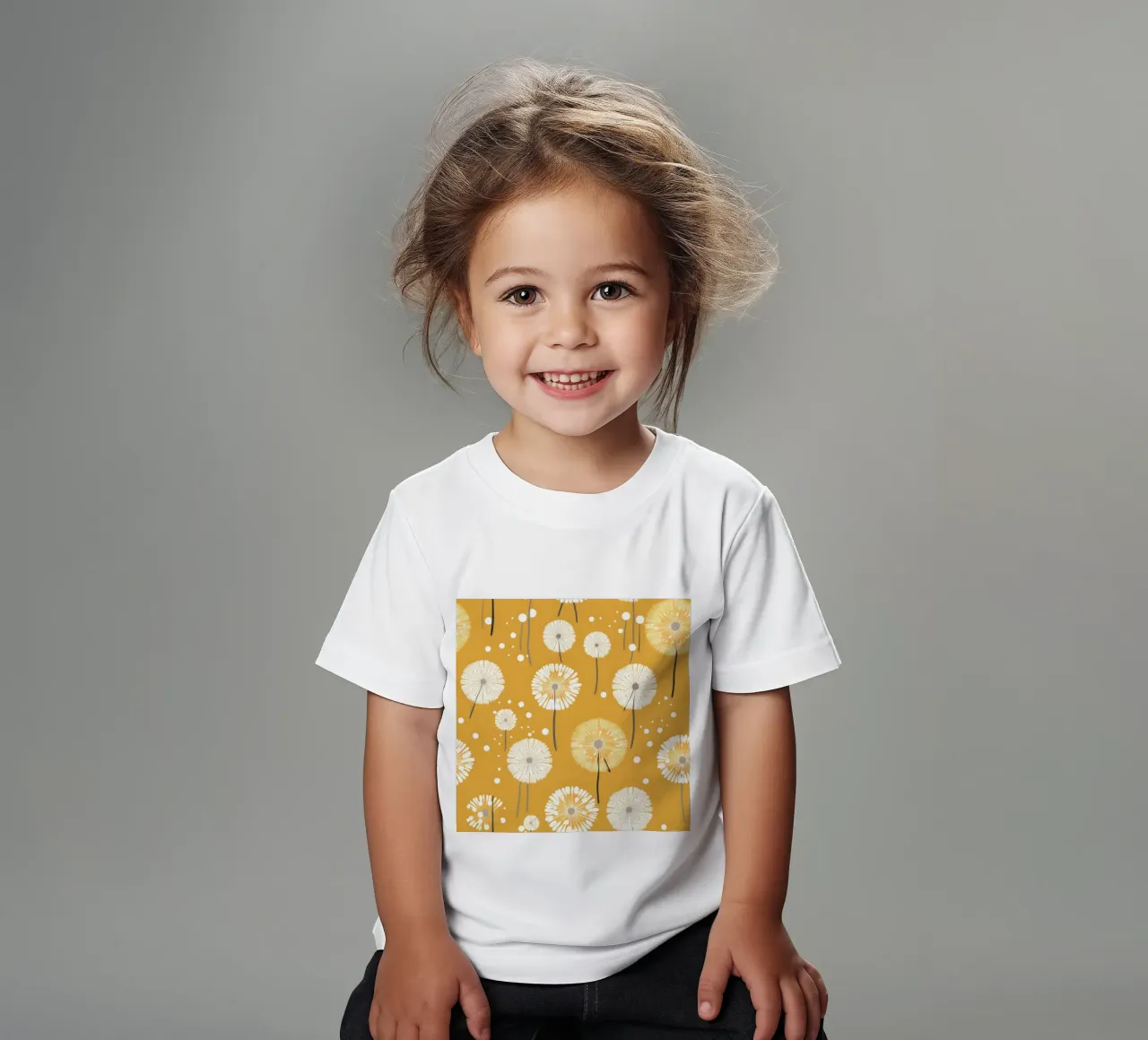 Mustard Dandelions kids t-shirt by Botanical Pattern House