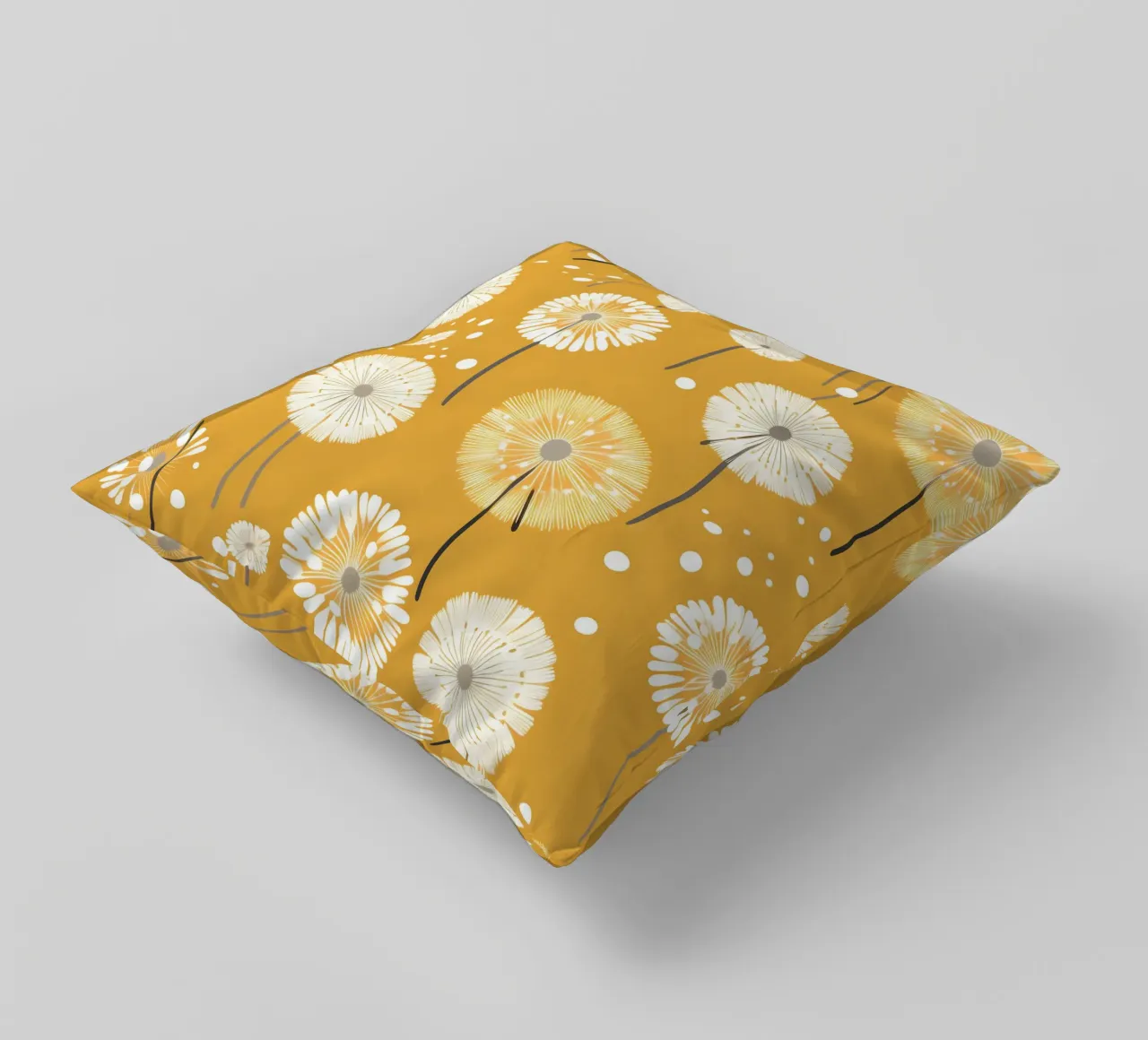 Mustard Dandelions decorative cushion by Botanical Pattern House