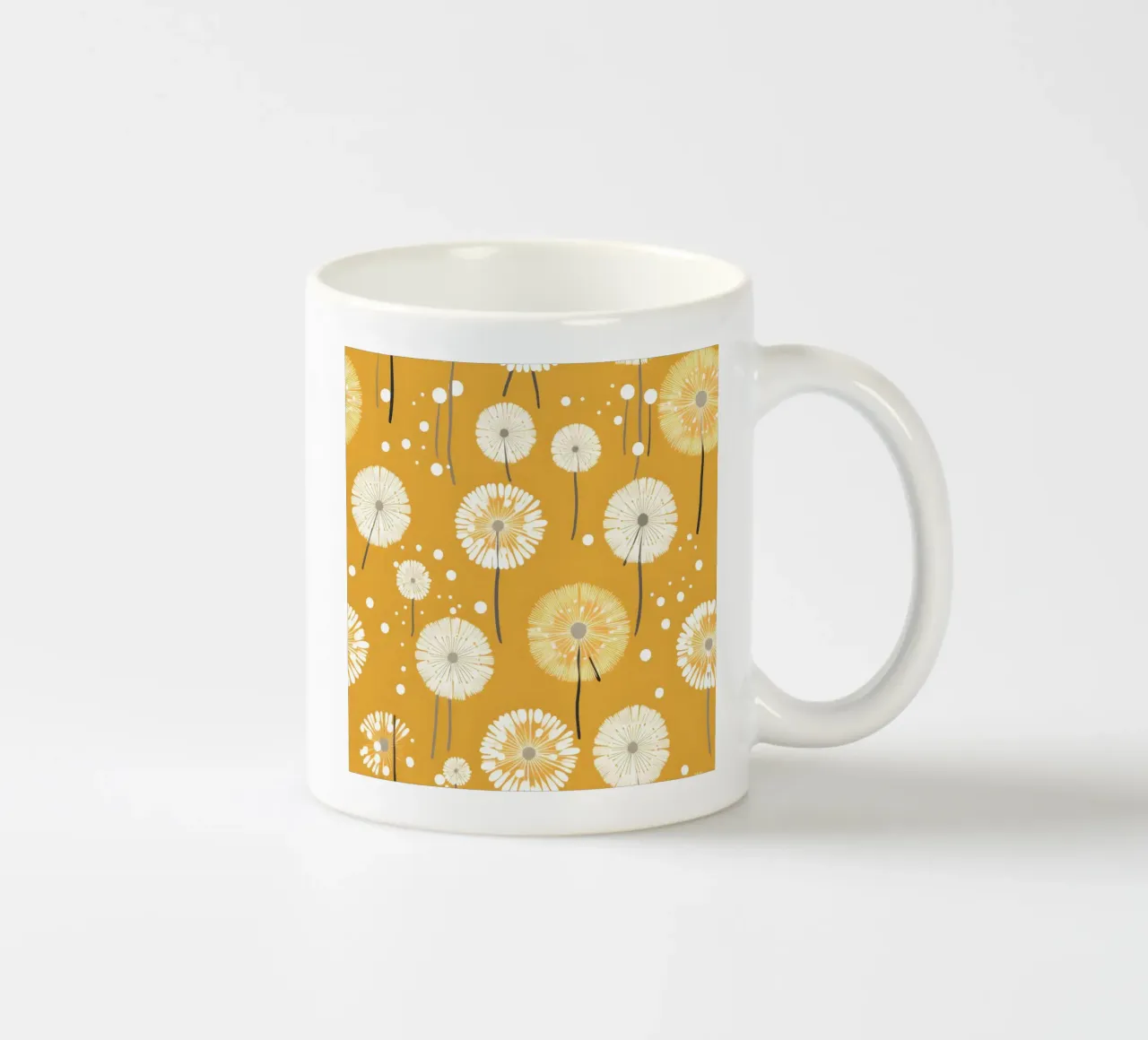 Mustard Dandelions ceramic mug by Botanical Pattern House